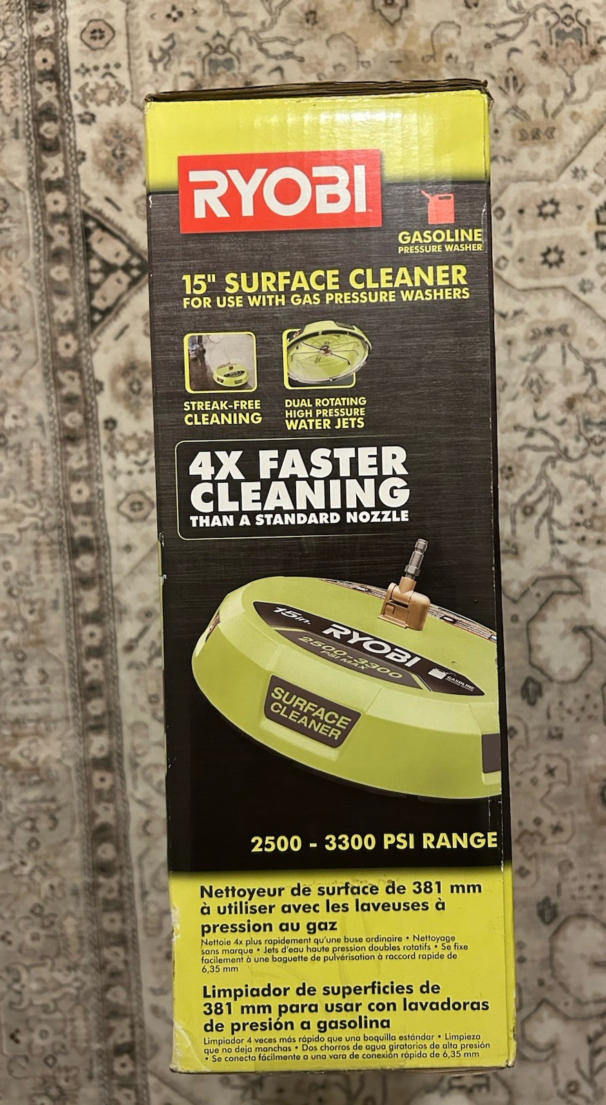 Ryobi 15 in. 3400 PSI Gas Pressure Washer Surface Cleaner with Caster Wheels