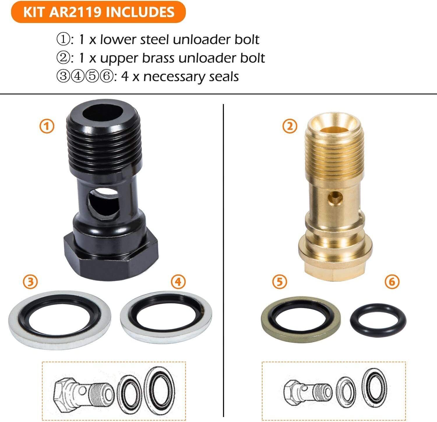 AR2119 Gymatic 3/B Unloader Mounting Bolt Kit for XM& RK series Annovi Reverberi
