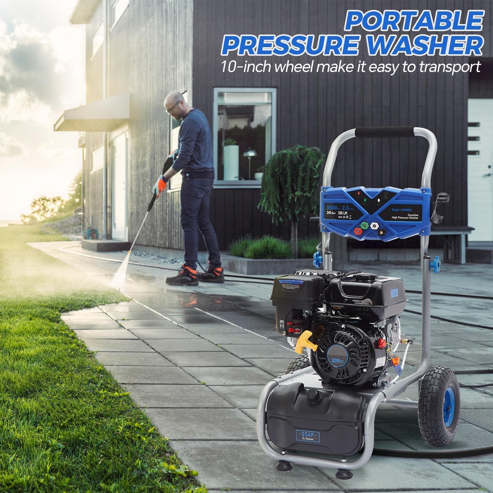 Efurden Gas Pressure Washer 3500PSI 2.3GPM Cold Water Gas Powered Washer 209cc