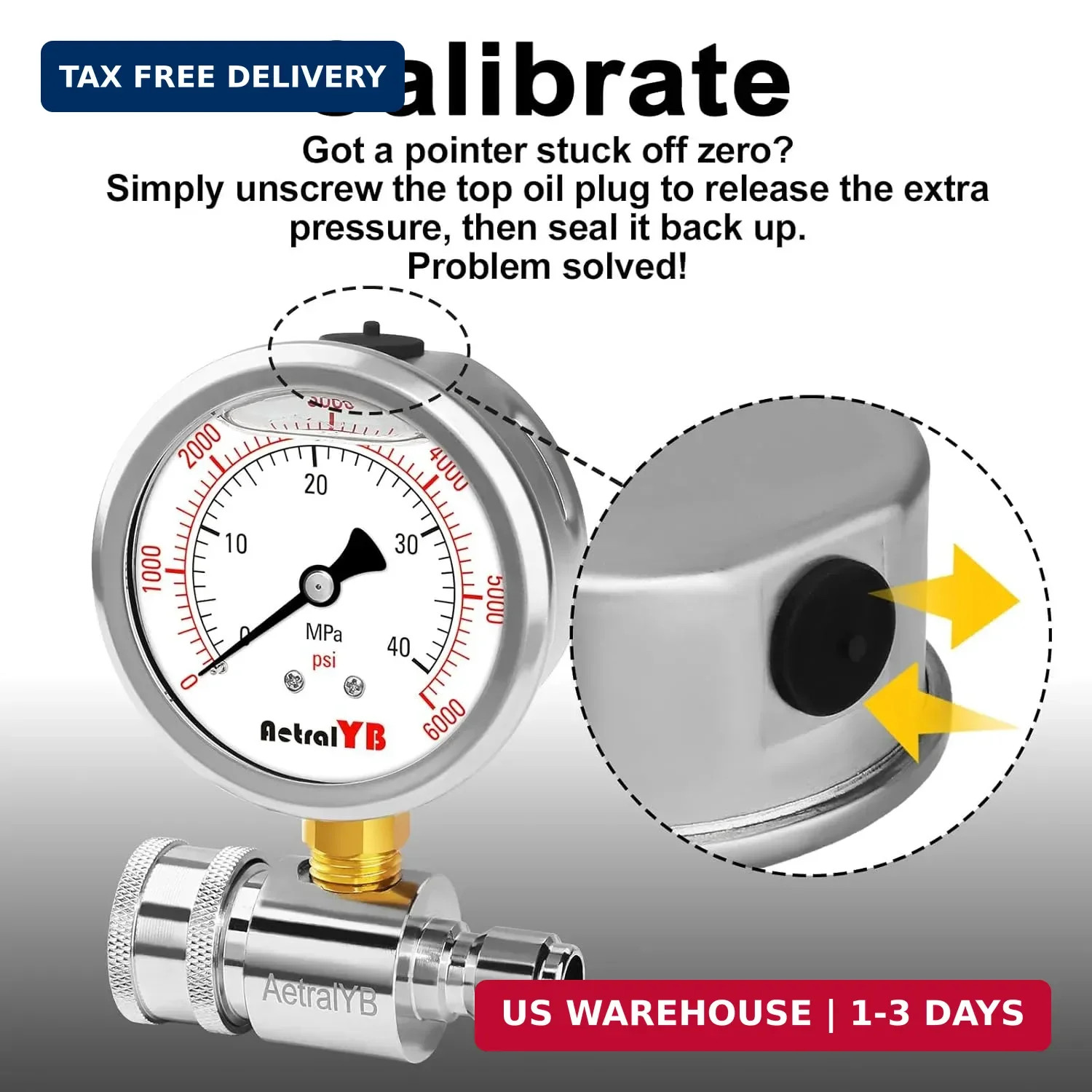 Pressure Washer Gauge with 3/8 Inch Quick Connect, Heavy-Duty Pressure Gauge for