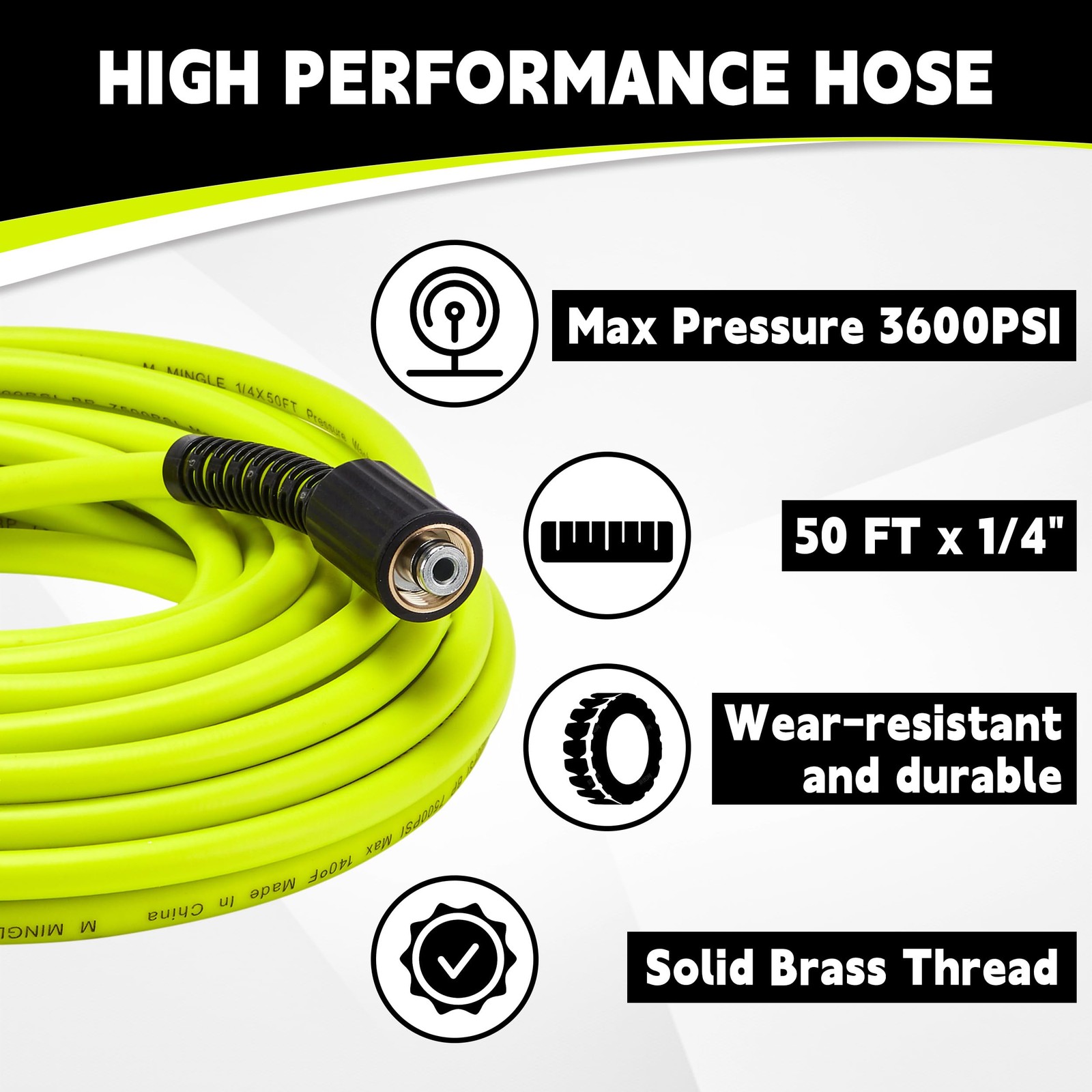 M MINGLE Pressure Washer Hose and Gun Kit, 50 FT Power Washer Hose with 5 Noz…