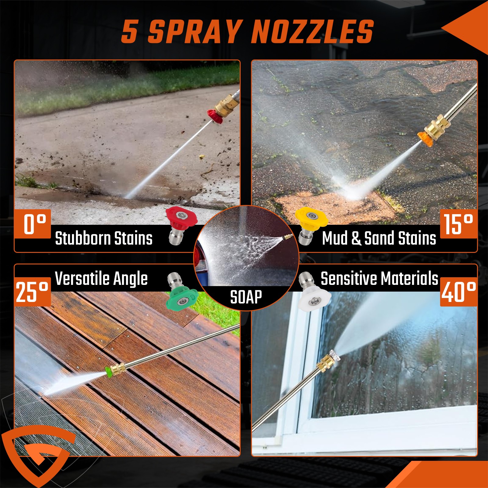 High Pressure Cleaner 3500PSI Gas Powered 212cc 7HP w/ 5 Nozzles For Cars Fences