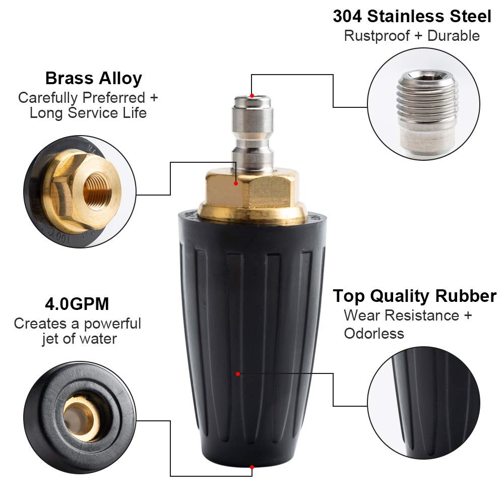 Pressure Washer Tips Turbo Nozzle Pressure Washer 4000 PSI Max Rotating Press…