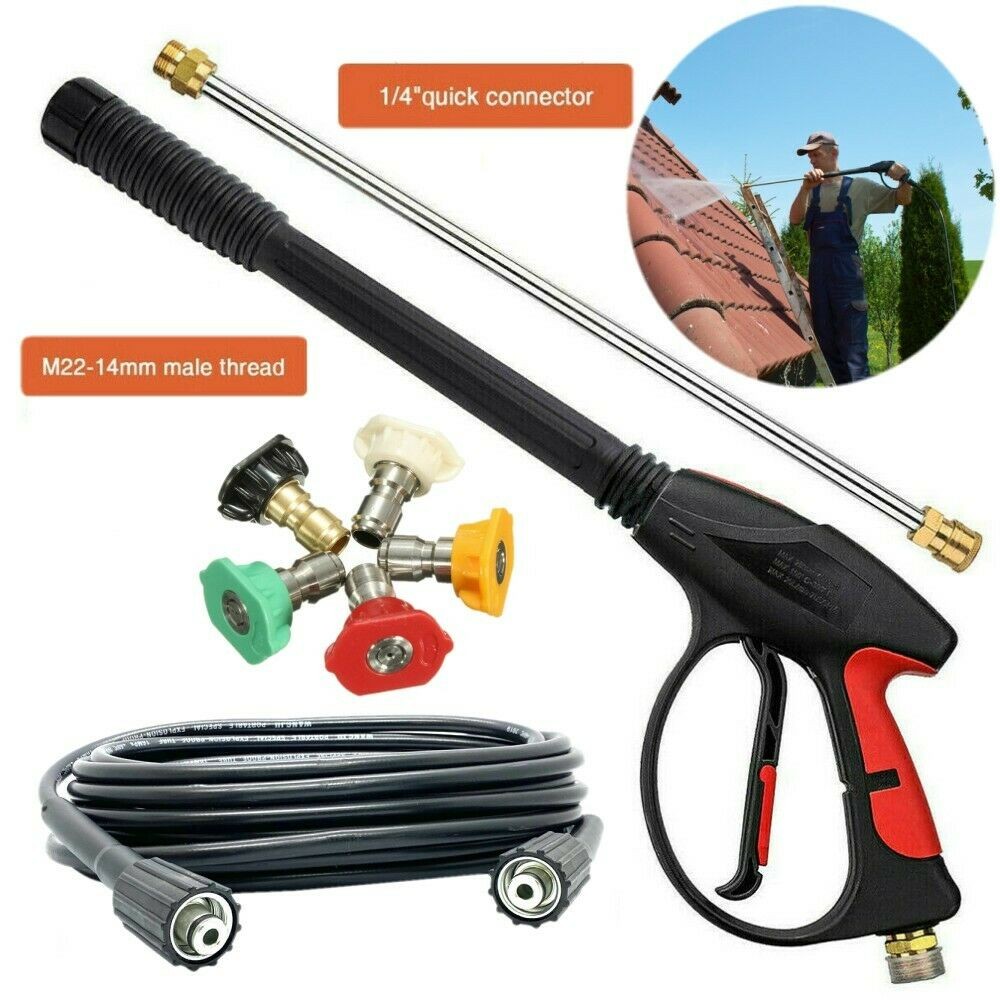 High Pressure Power Washer Spray Gun Wand Lance 1/4” Nozzle Tips Hose Kit M22