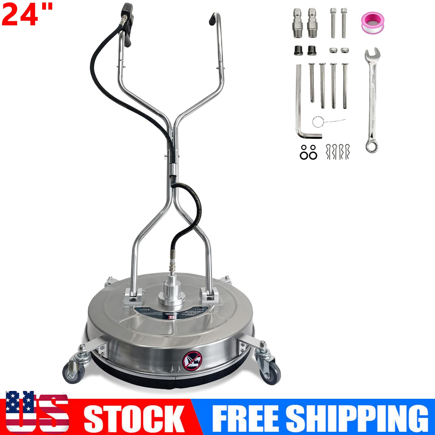 24″ Pressure Washer Surface Cleaner Stainless Steel Dual Handle Surface Cleaner