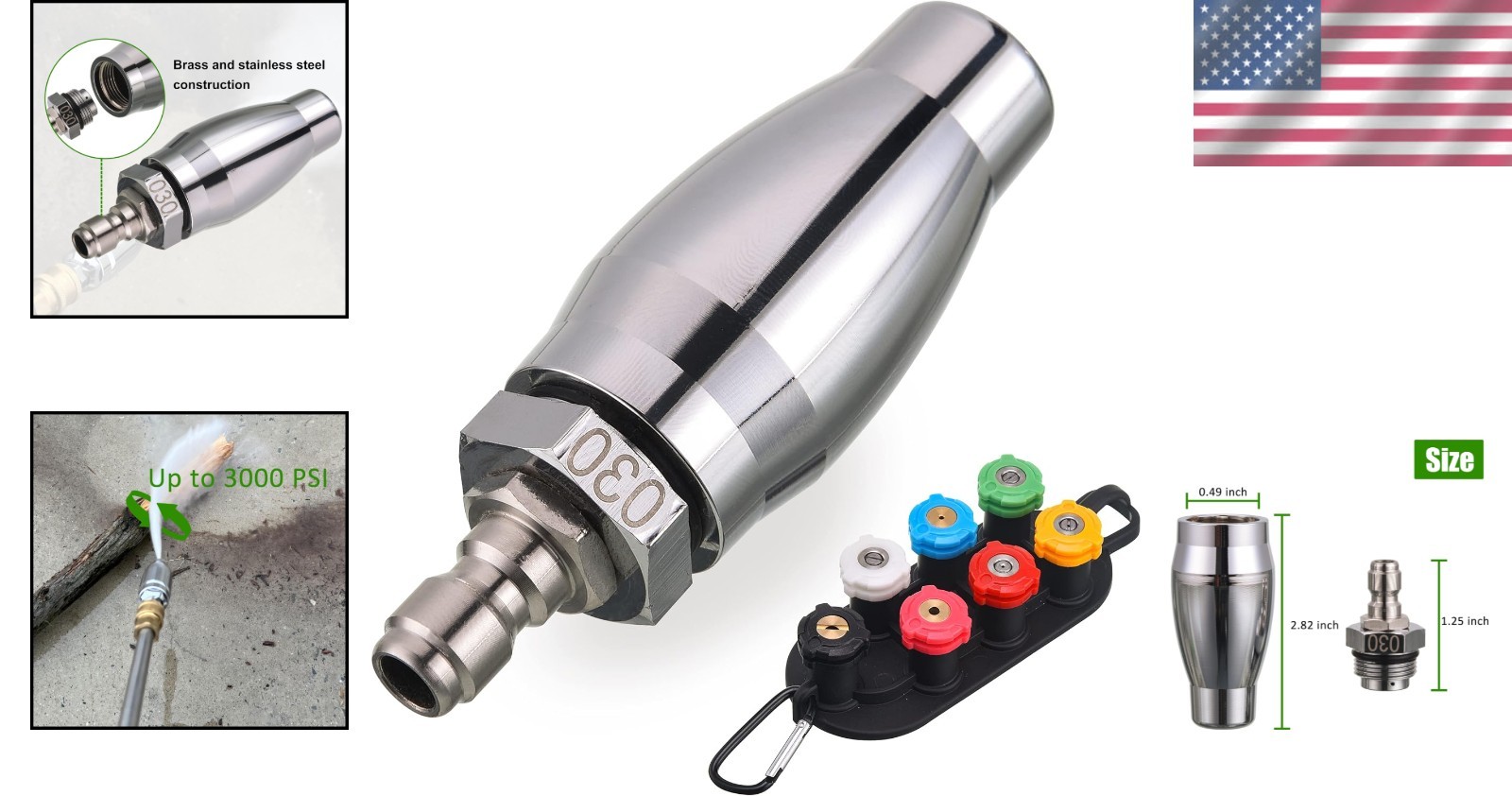 High-Performance Turbo Nozzle for Pressure Washer with 7 Tips & Holder 3600 PSI