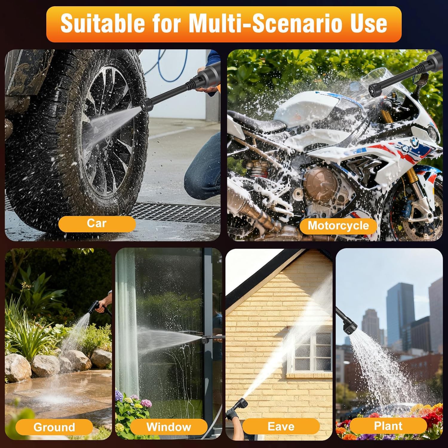 Portable Cordless Electric High Pressure Water Spray Gun Car Washer Cleaner Tool