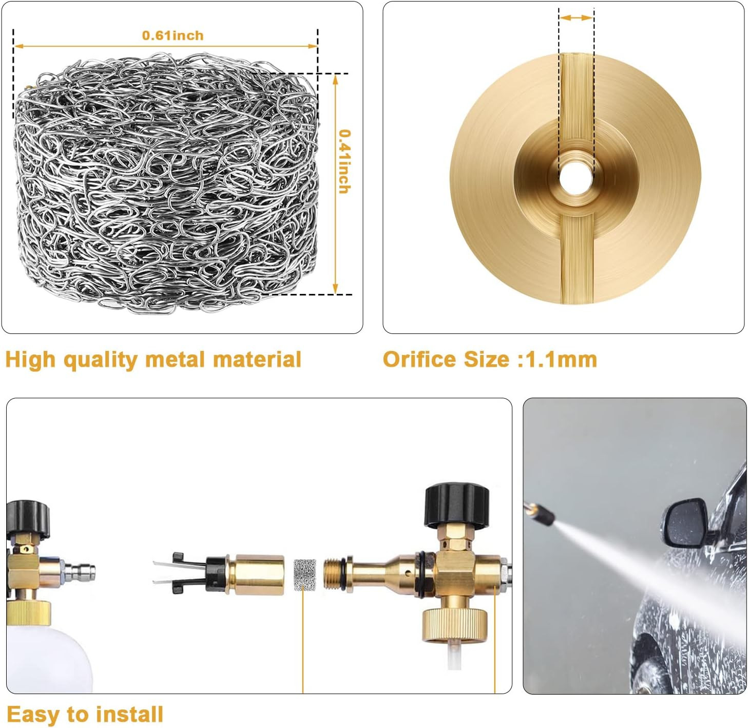 4 Pieces 1.1Mm Orifice for Foam Cannon Nozzle and 10 Pieces Foam Maker, High Rep