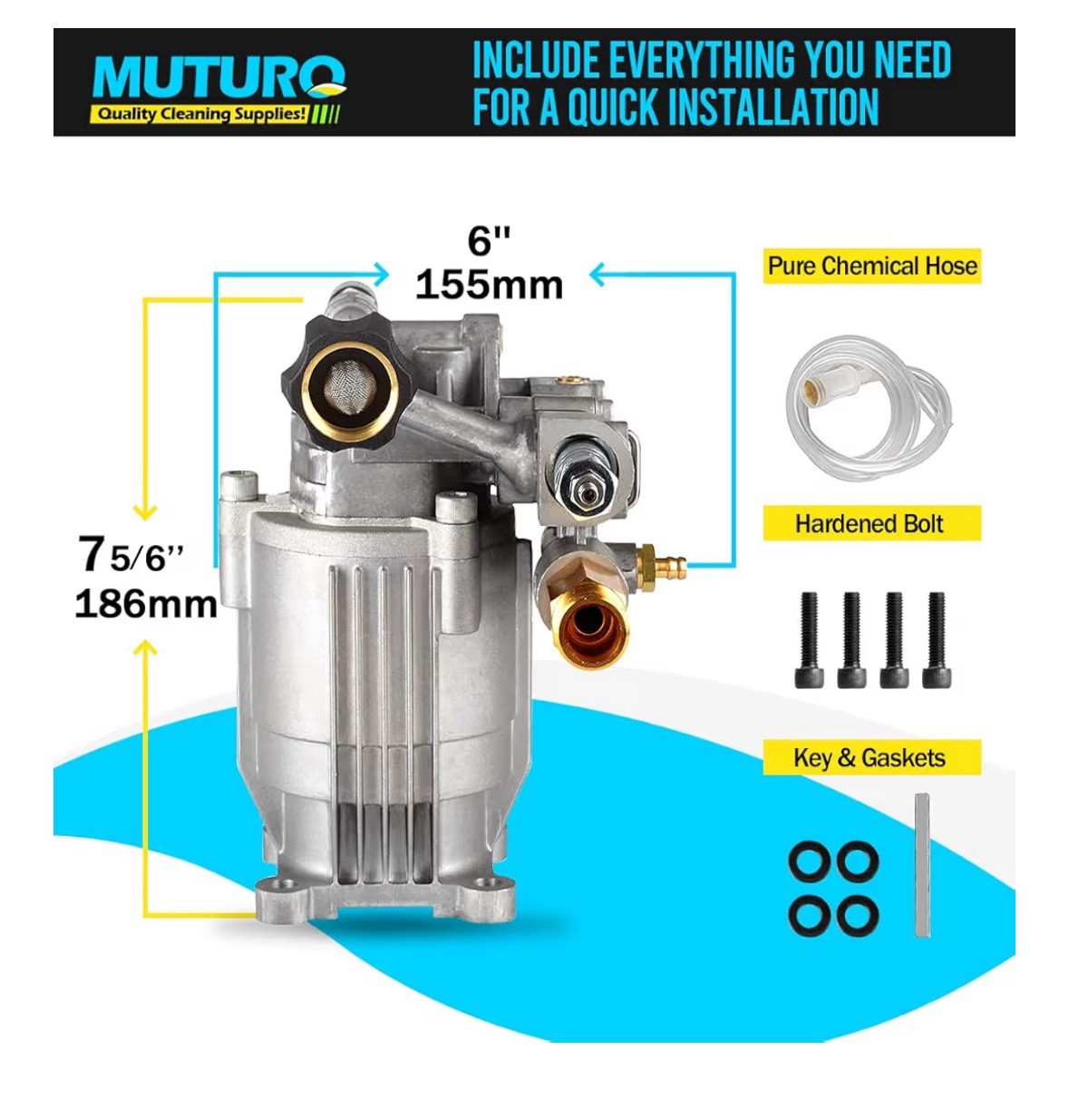 3/4″ Horizontal Pressure Washer Pump 2600-3200PSI 2.5GPM for Honda Ryobi