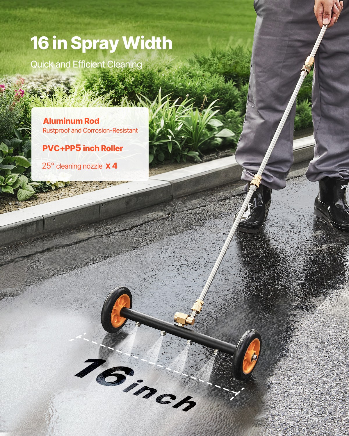 VEVOR 16″ Pressure Washer Undercarriage Cleaner with 2 Wheels 2 Extended Wands