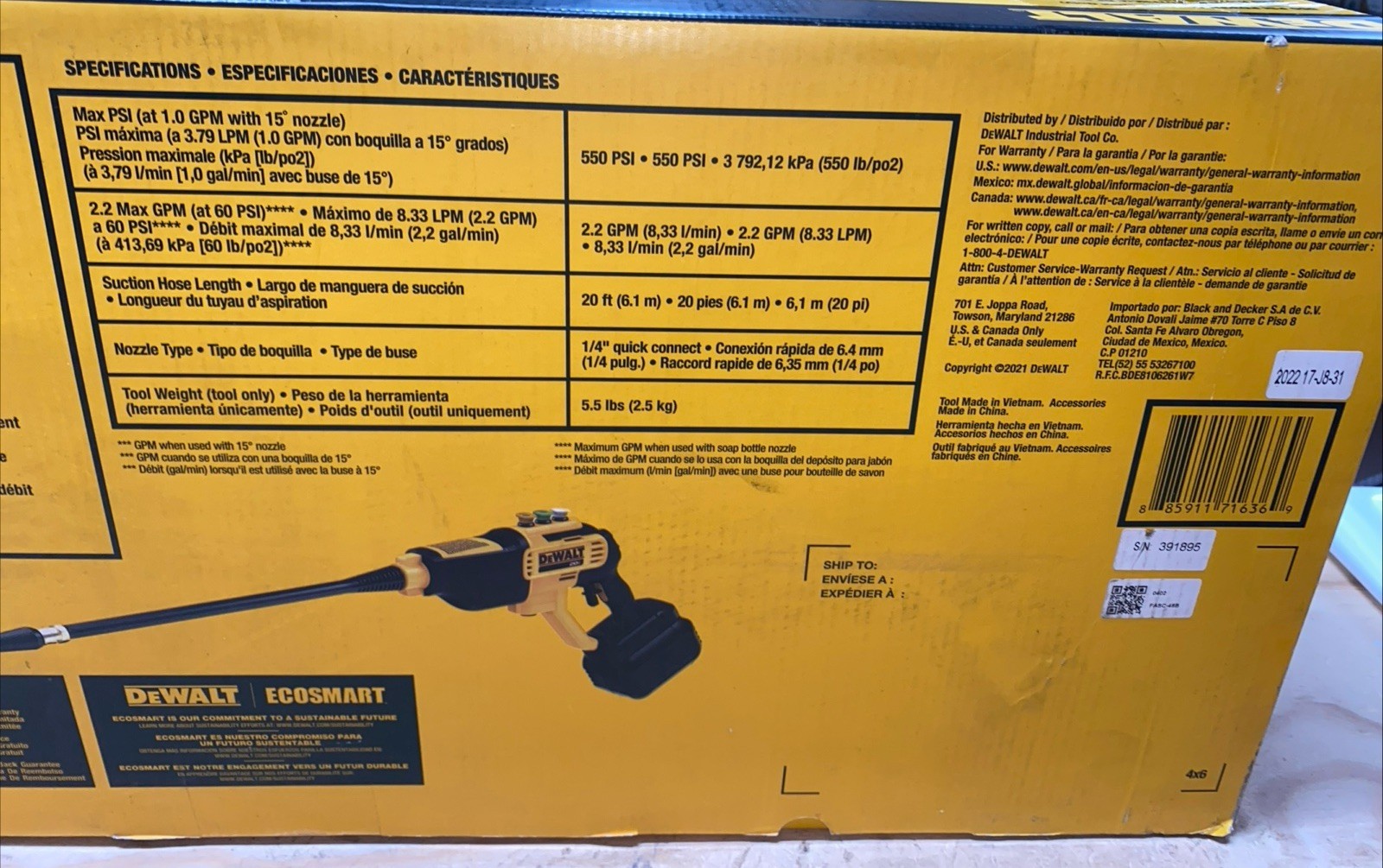 DEWALT DCPW550B 20V 550 PSI Power Cleaner Pressure Washer