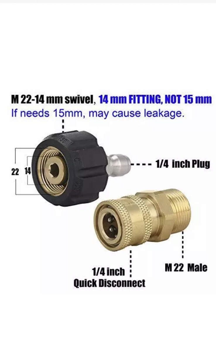 Mingle Pressure Washer Adapter Set Quick Connect Gun to Wand M22 14mm to 1/4 …