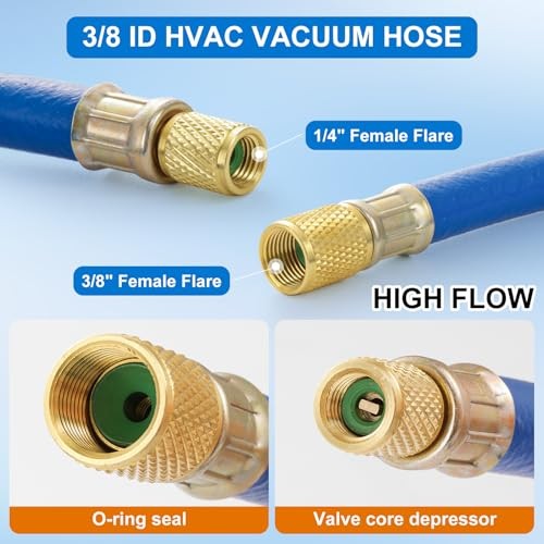 3/8″ Vacuum Refrigerant Hose, High Flow HVAC Vacuum Hose 3/8 FL to 3/8″ to 1/4″