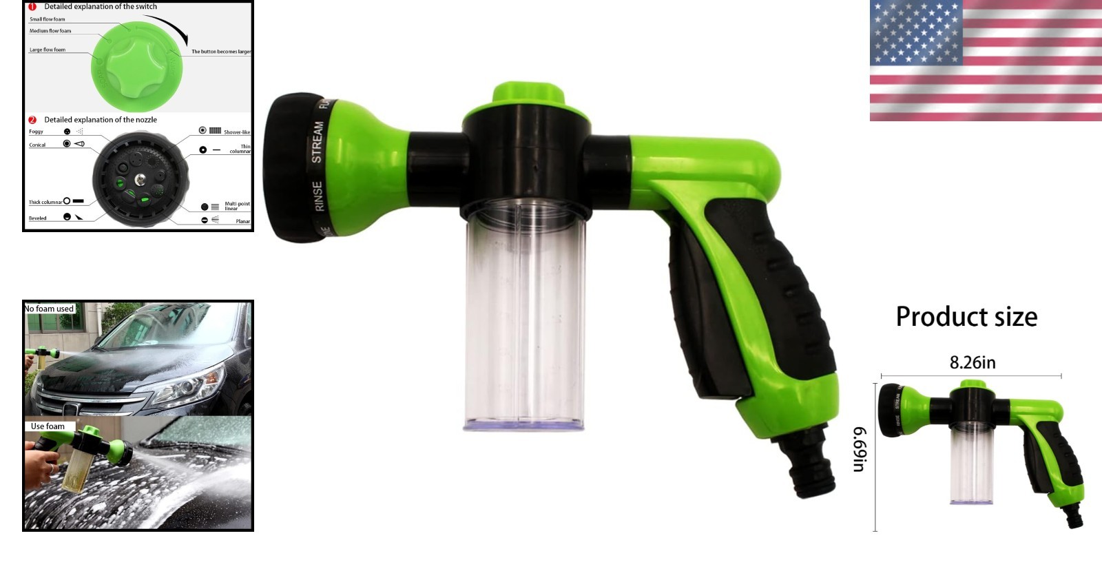 Versatile Foam Sprayer for Vehicles, Plants, and Patios – 8-in-1 Function