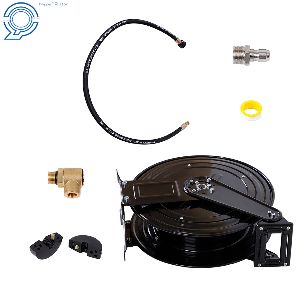 50FT x 3/8″ Heavy Duty Steel Power Washer Hose Reel Dual Arm Auto-Retractable