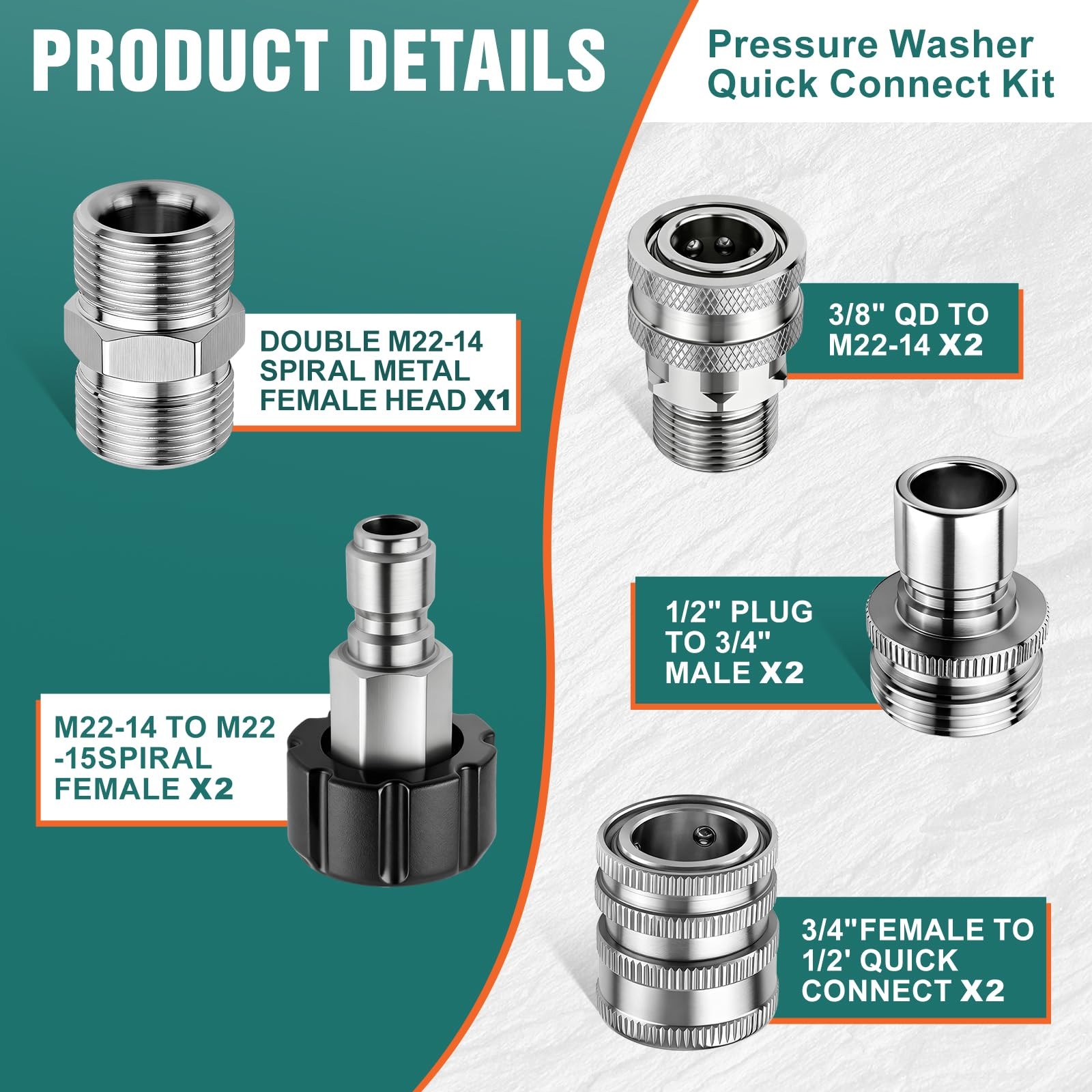M22 14mm to 3/8 Inch Quick Connect Pressure Washer Hose Adapter 5000 PSI