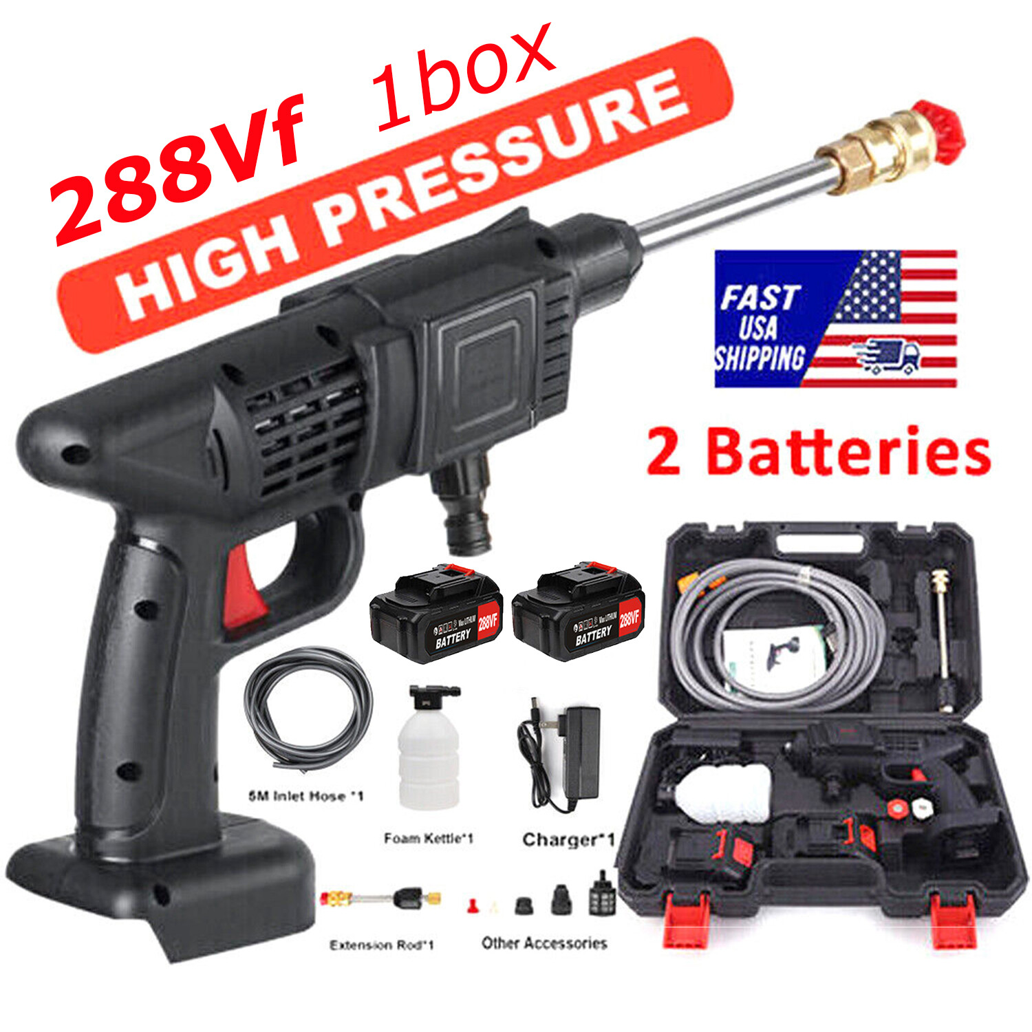 Portable Cordless Electric High Pressure Water Spray Gun Car Washer Cleaner Tool