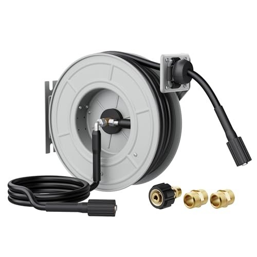 Retractable Pressure Washer Hose Reel 65ft 2600PSI Auto Rewind Wall Mount Steel
