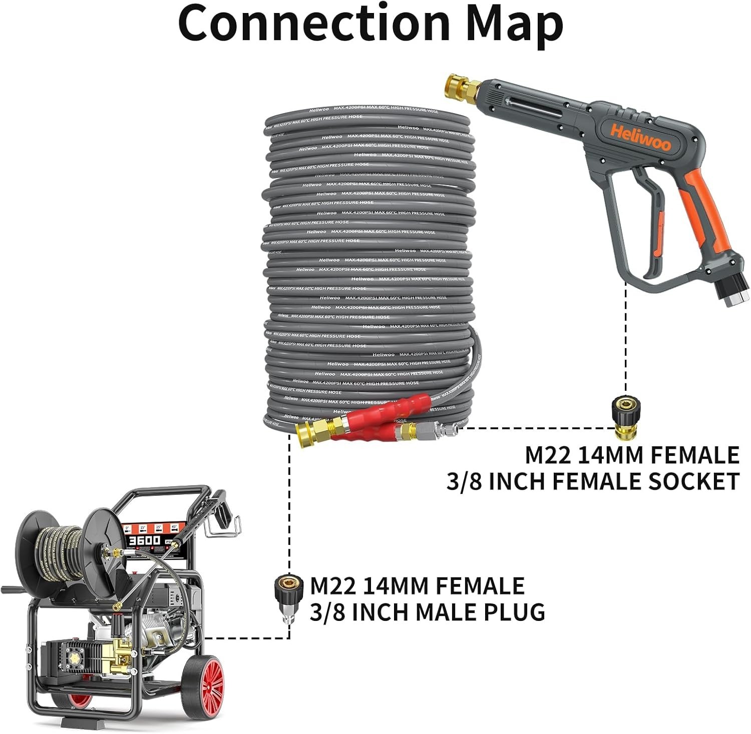 Durable 125ft Steel-Braided Pressure Washer Hose | 1/4 Inch | Leak-Proof Quality