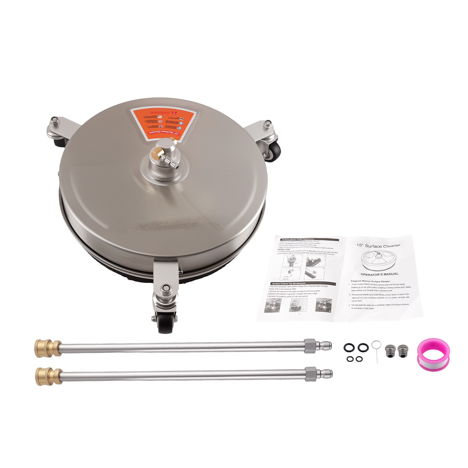 15in Pressure Washer Surface Cleaner 4200PSI 1/4″ Quick Connect Stainless Steel