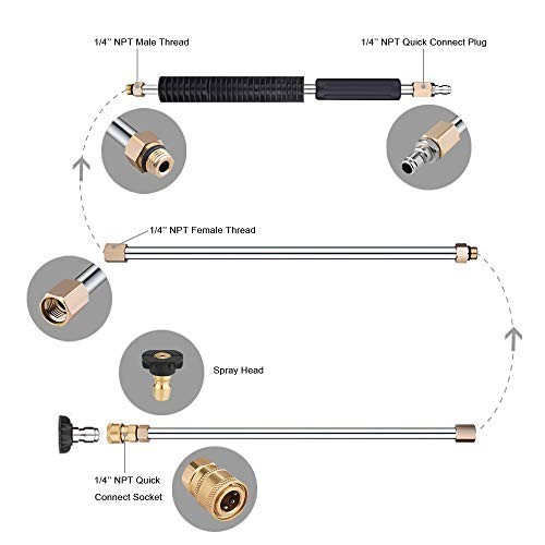 Pressure Washer Extension Wand 4000 PSI Stainless Steel 6 Straight Wands 5