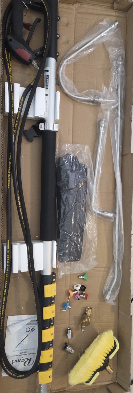 RAYNEL 25FT Telescoping Pressure Washer Extension Wand with Brush Head#2508L T4