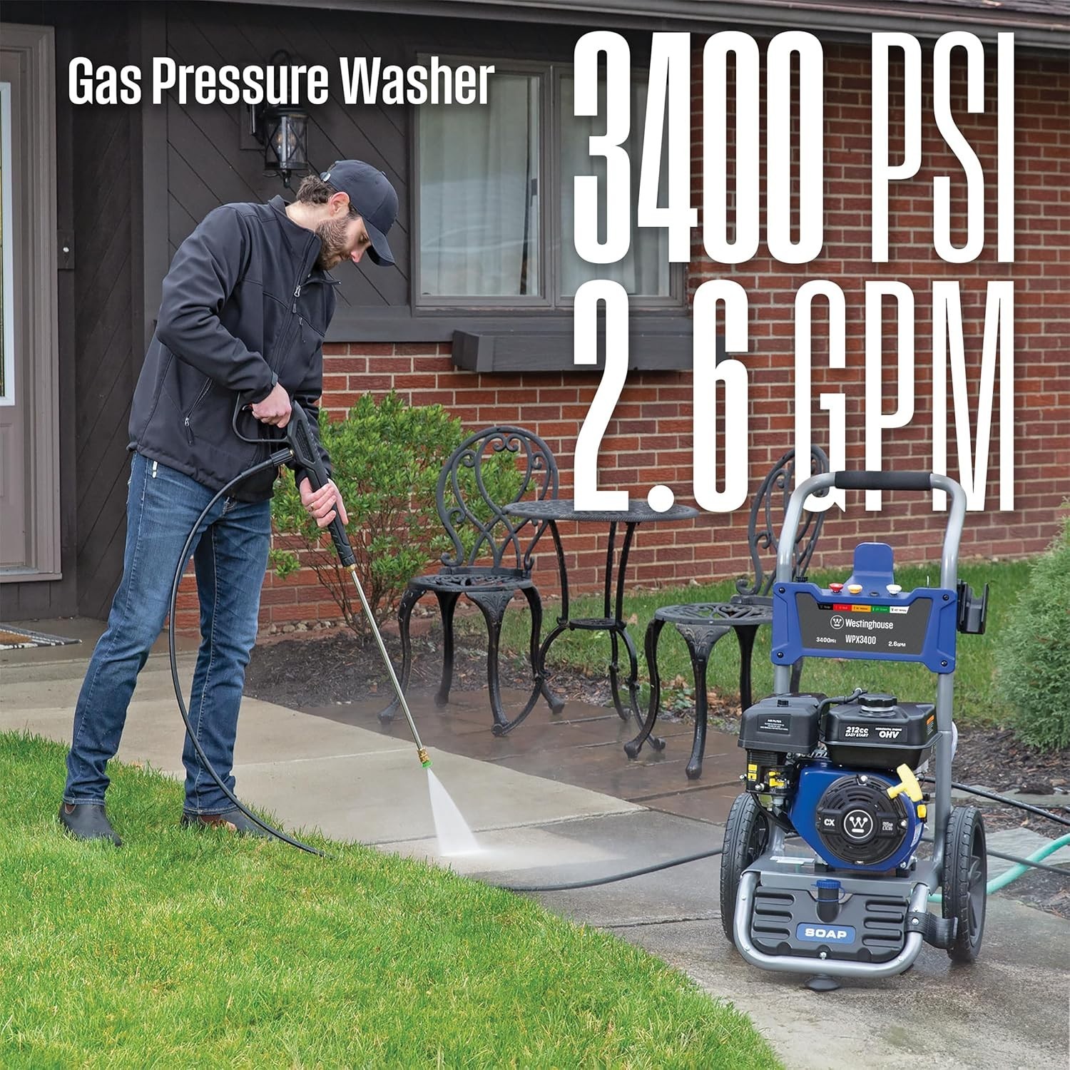 Westinghouse WPX3400 Gas Pressure Washer, 3400 PSI and 2.6 GPM,Onboard Soap Tank