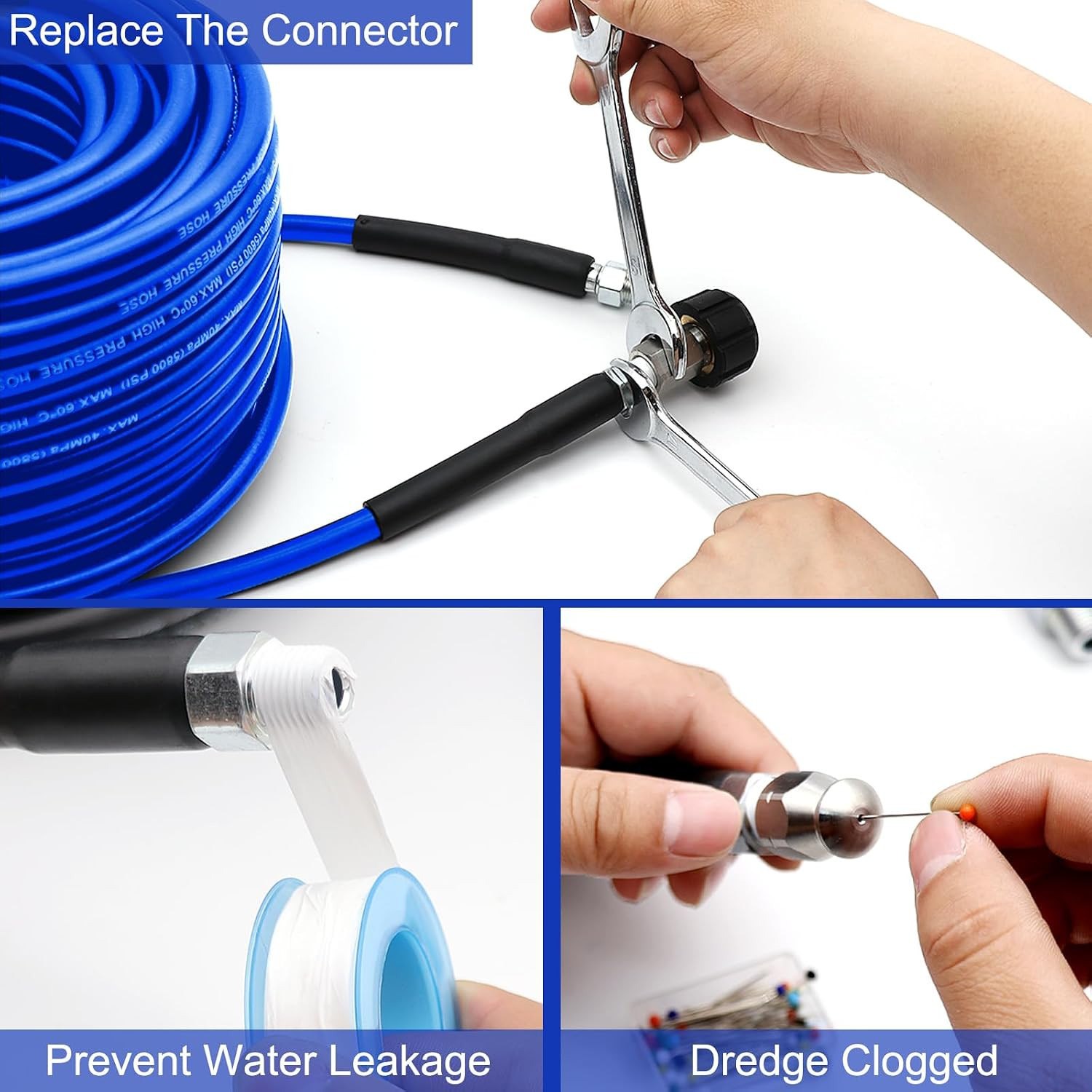 Sewer Jetter Kit 100 FT for Pressure Washer, 5800 PSI Drain Cleaner Hose 1/4 Inc