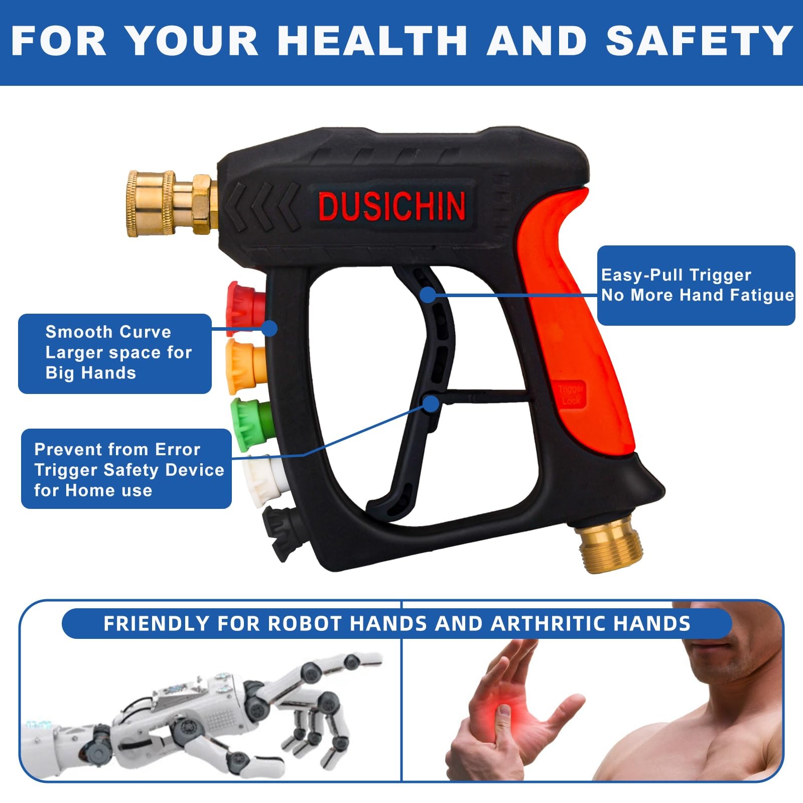 Short Wand High Pressure Washer Handle Gun 3000 PSI 5 Nozzles Black