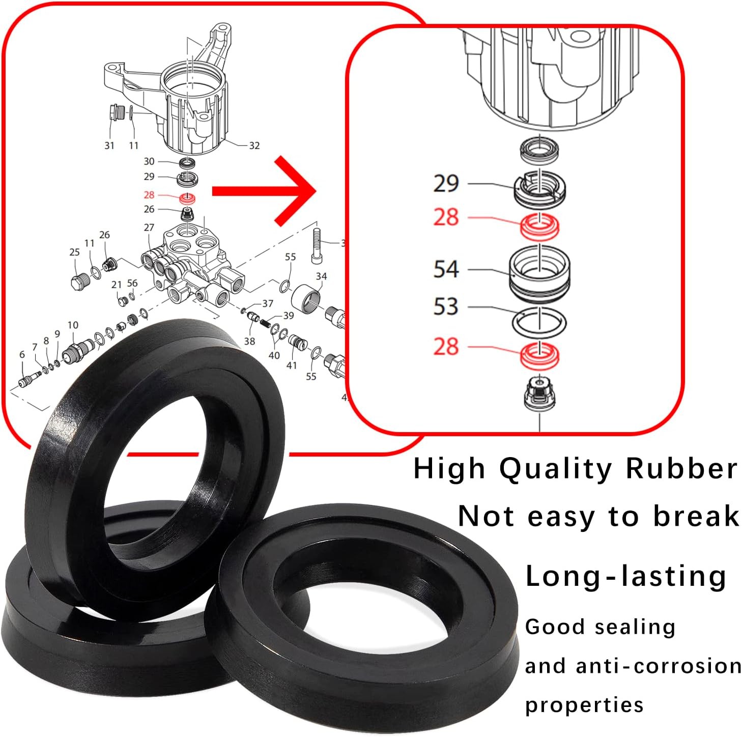42122 High Pressure Washer Pump Water Seal For Annovi Reverberi Washer Pumps