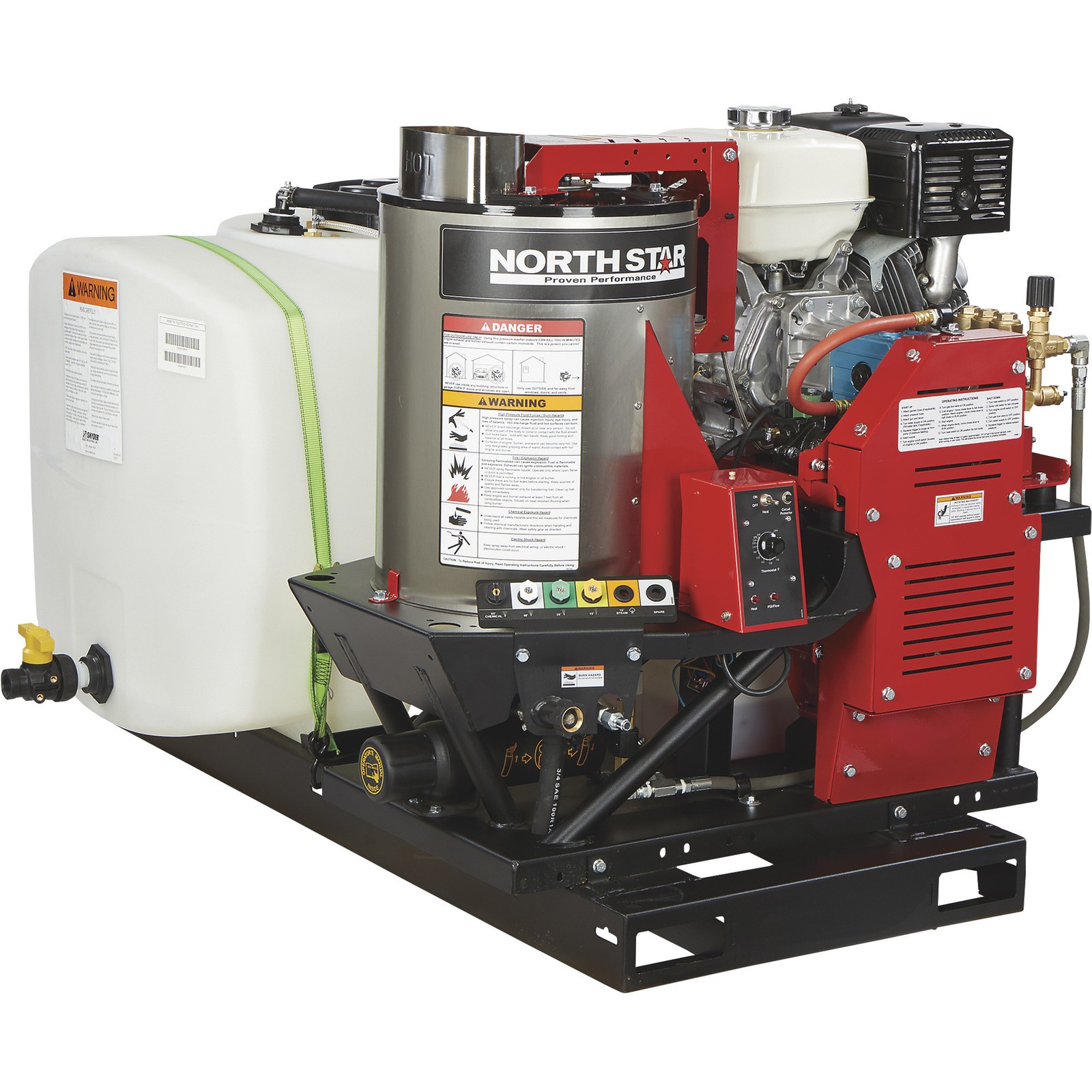 NorthStar Hot Water Pressure Washer Skid with Wet Steam, 3000 PSI, 4 GPM, Honda
