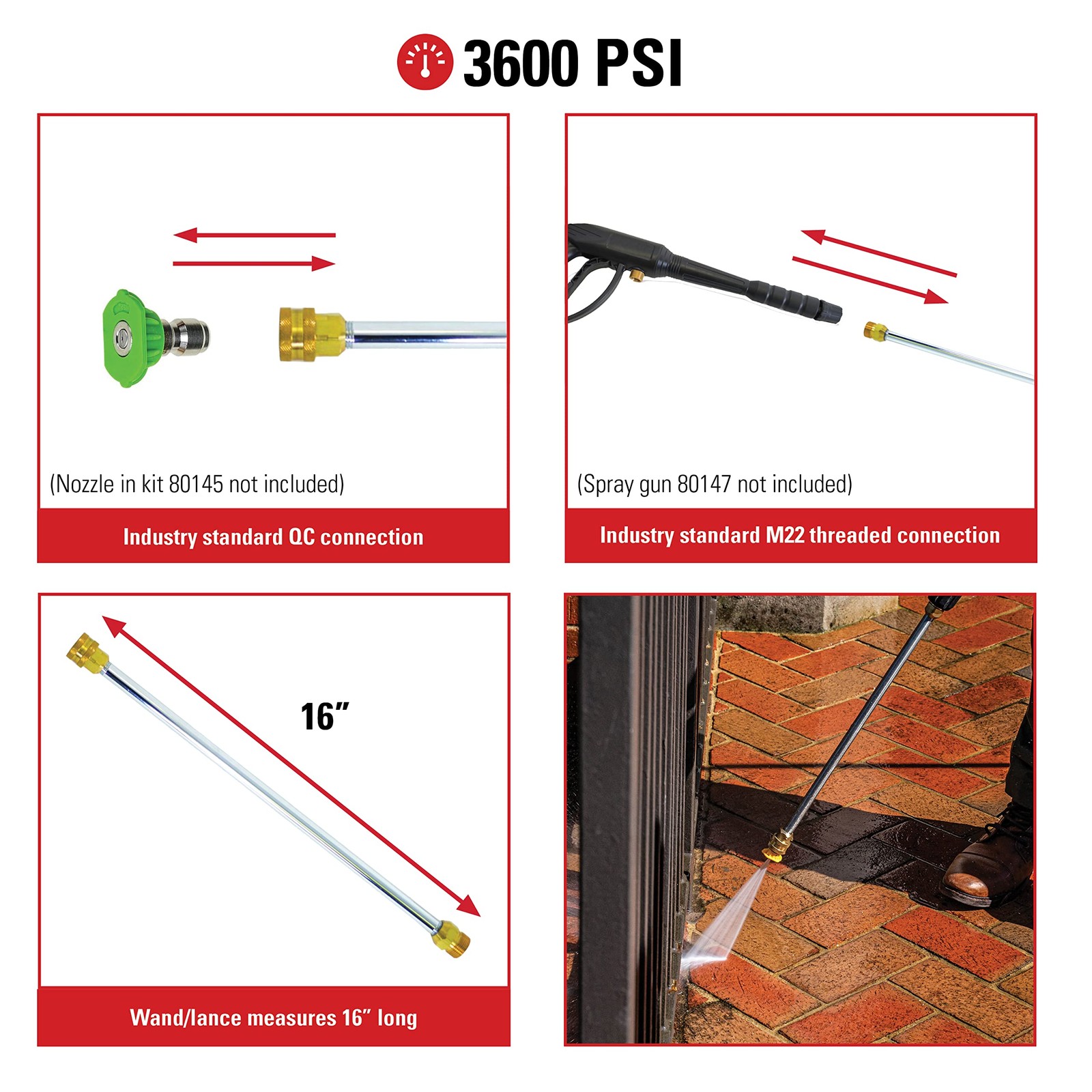 16 Inch Pressure Washer Wand Extension for Cold Water up to 3600 PSI