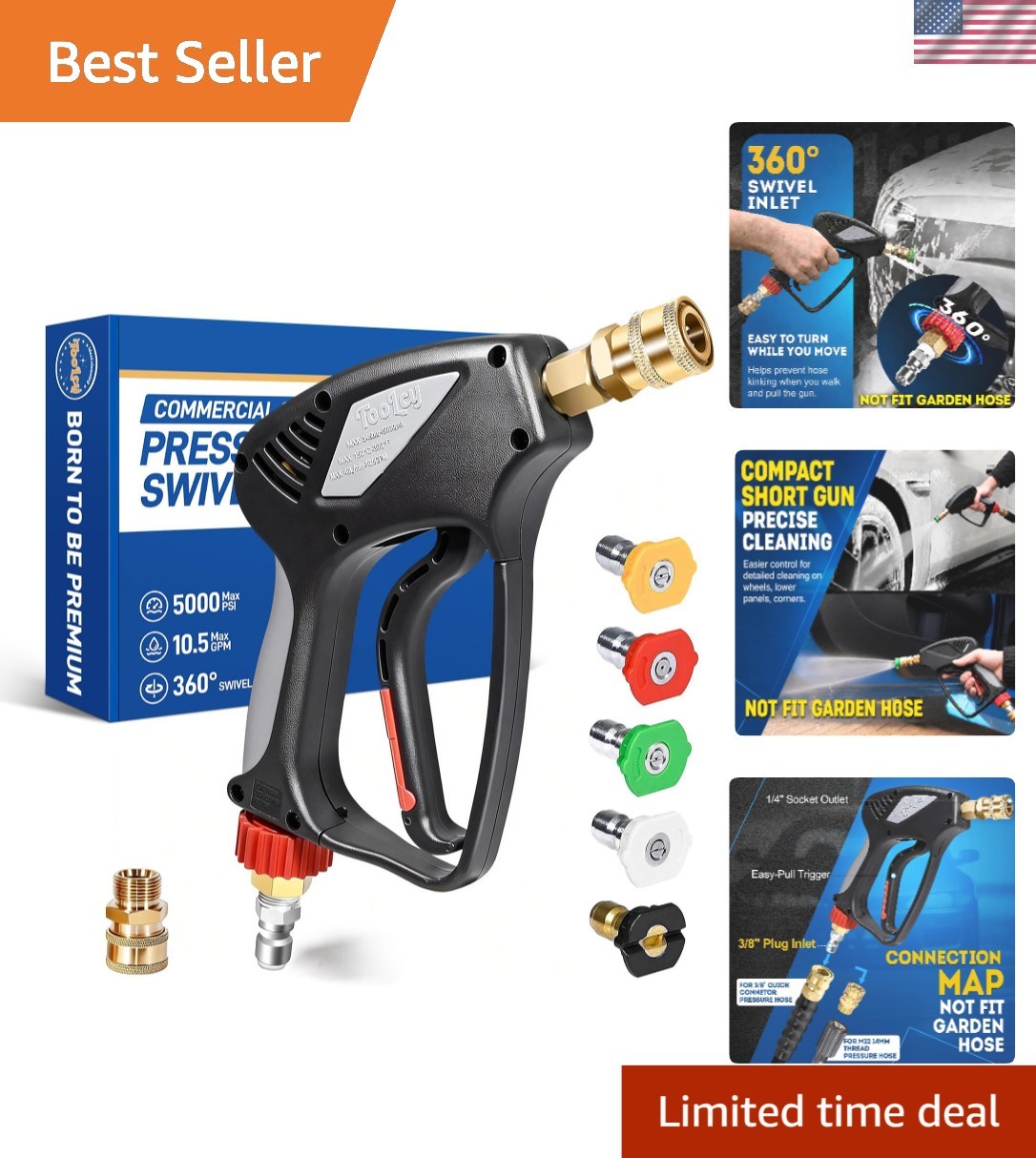 High Performance 5000 PSI Short Pressure Washer Gun with Quick Connect Options