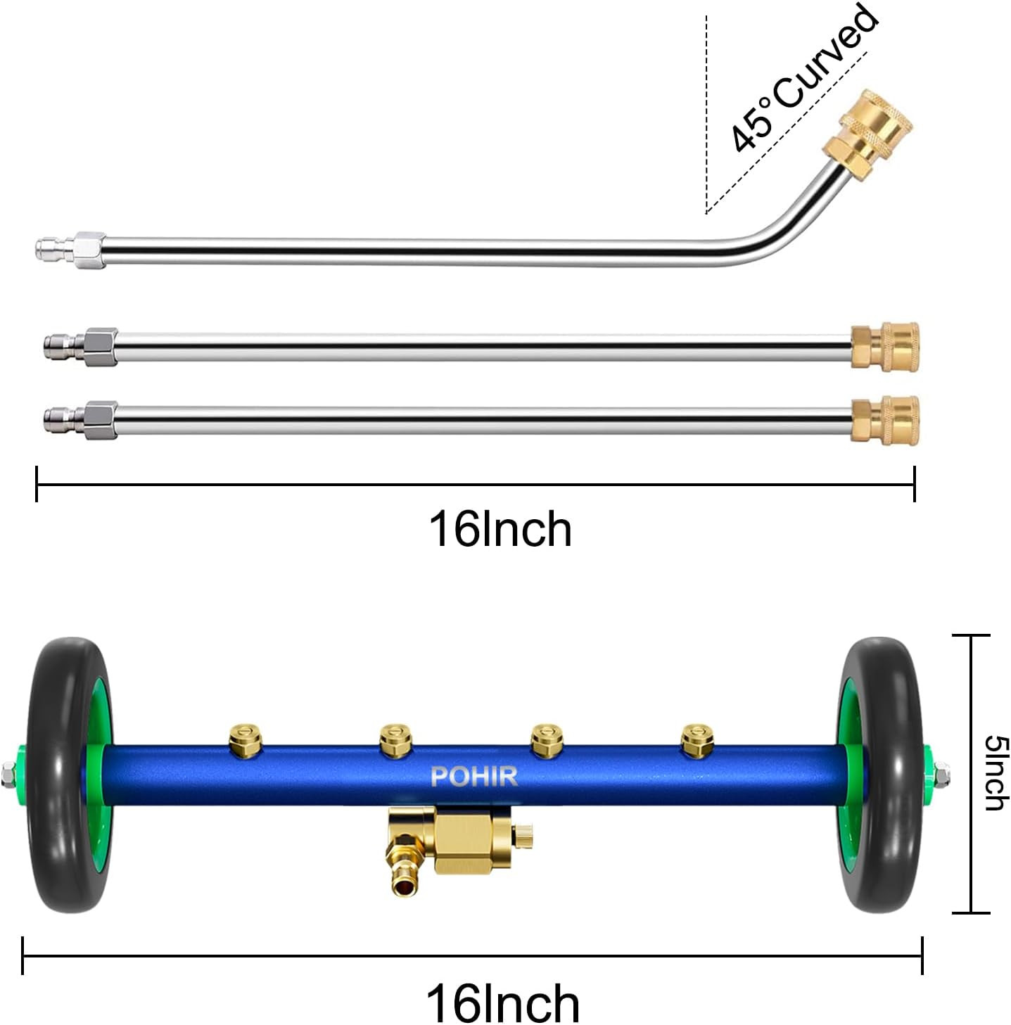 Undercarriage Pressure Washer Attachment Pro Max 16″, Surface Cleaner Water Broo