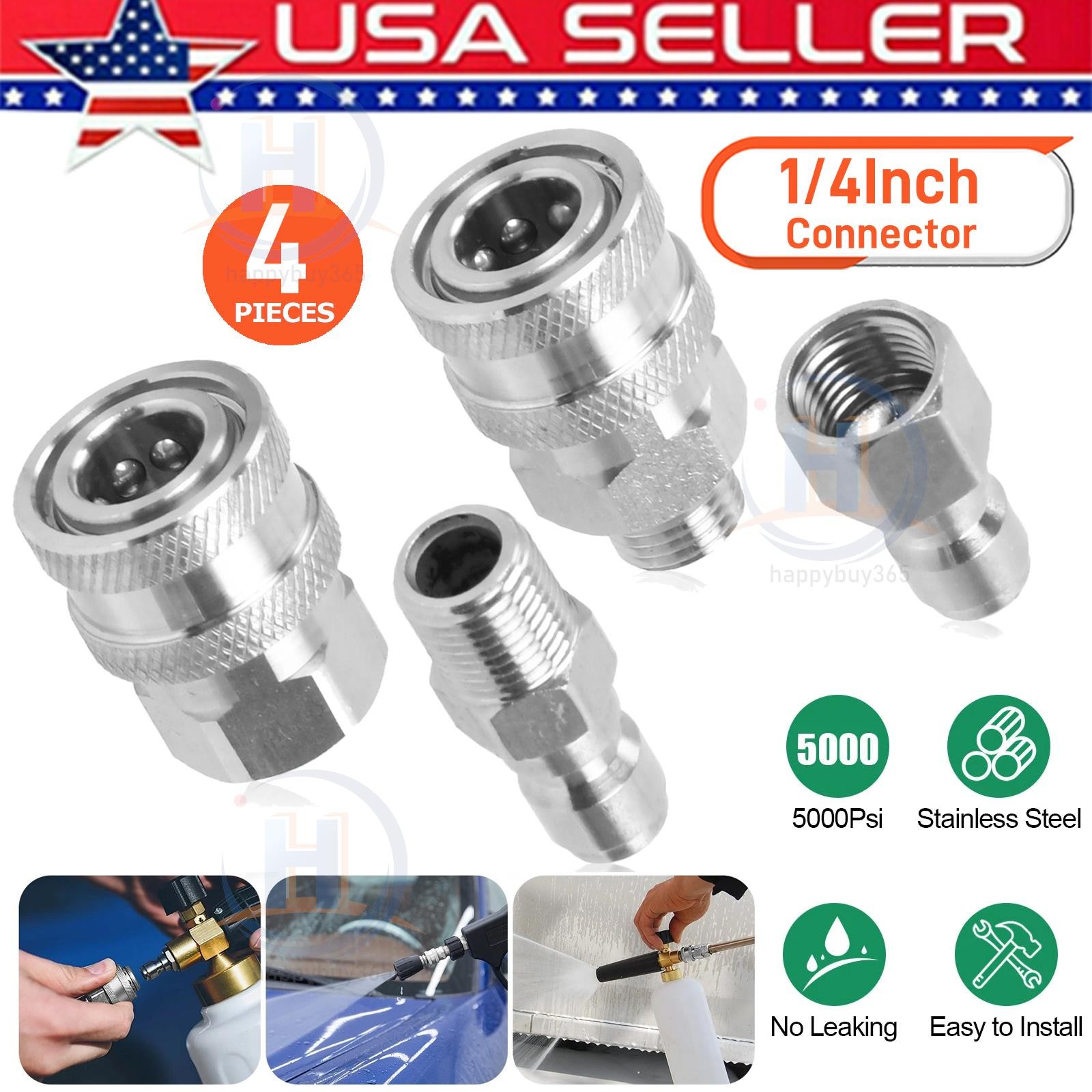 4Pcs/Set NPT 1/4″ Pressure Washer Adapter Stainless Steel Quick Connect Fitting