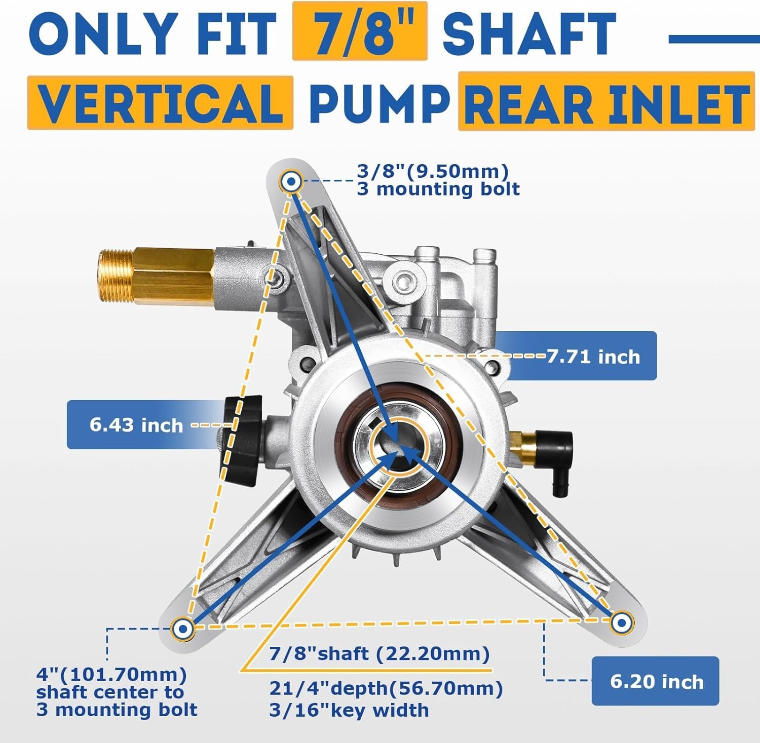 7/8″ Shaft Vertical Pressure Washer Pump Rear Inlet/Outlet Max 3100 PSI @2.5 GPM