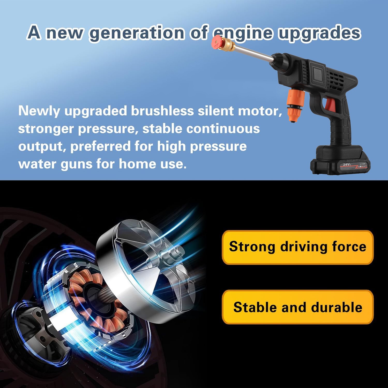 260W 6Ah Car Cordless Pressure Washer Kit Electric High Pressure Water Spray Gun