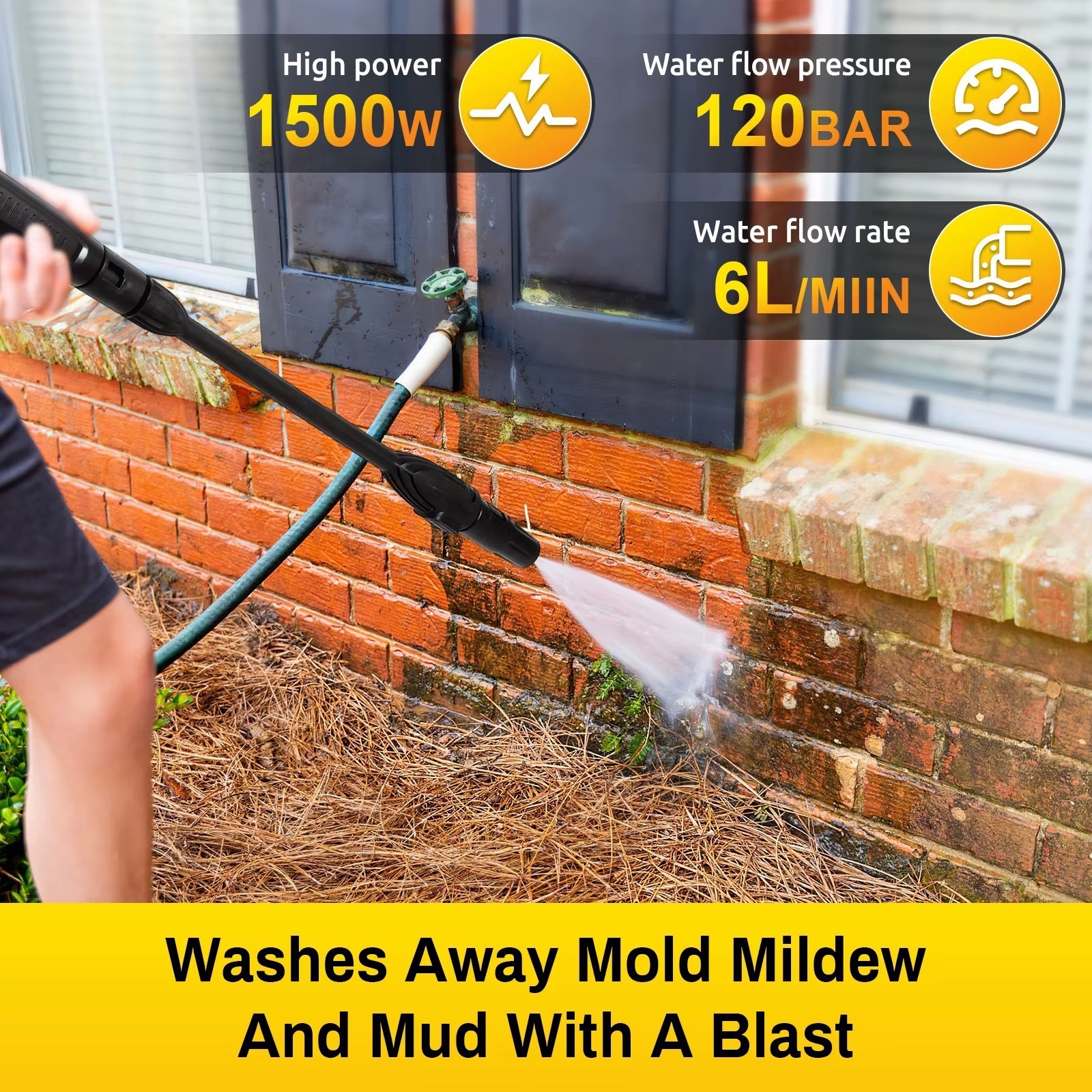 Cordless High Pressure Washer 1500W 120Bar Portable Car Wash Gun
