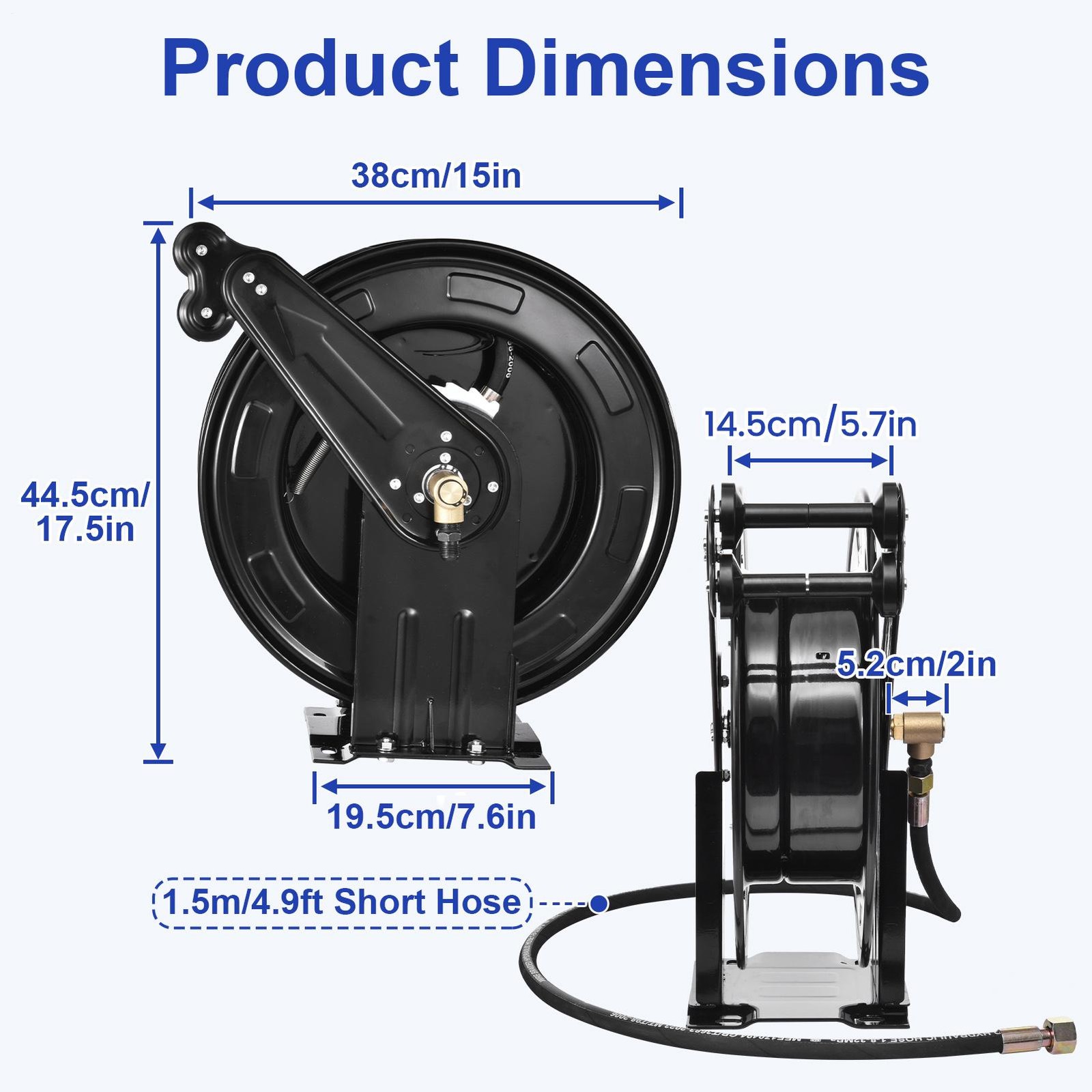 Pressure Washer Hose Reel 50ft with Swivel Arm, 3/8″ NPT Outlet Pipe, 4000 PSI
