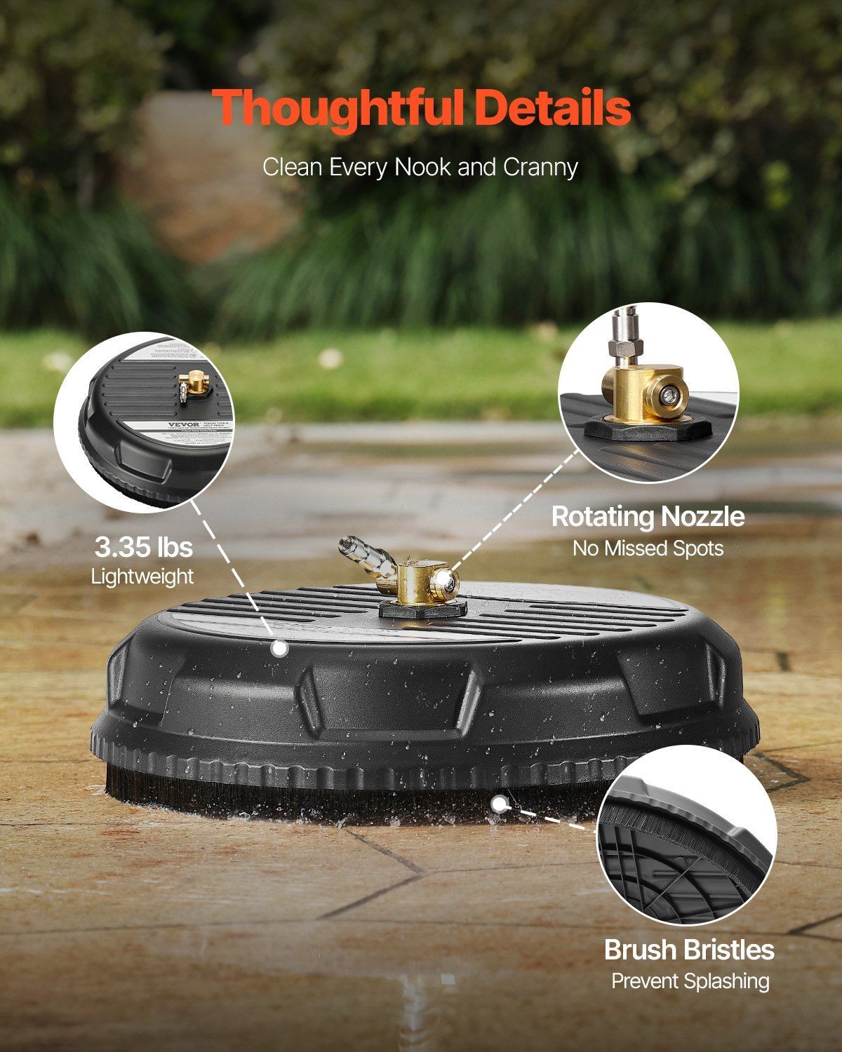 15in Rotating Surface Cleaner 4000PSI Plastic 4-Wheel w/1/4″ Connect