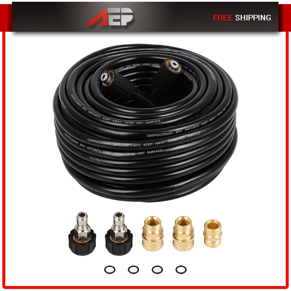 100Ft 3200 PSI Pressure Washer Hose with M22 to 3/8″ Quick Connect Adapter
