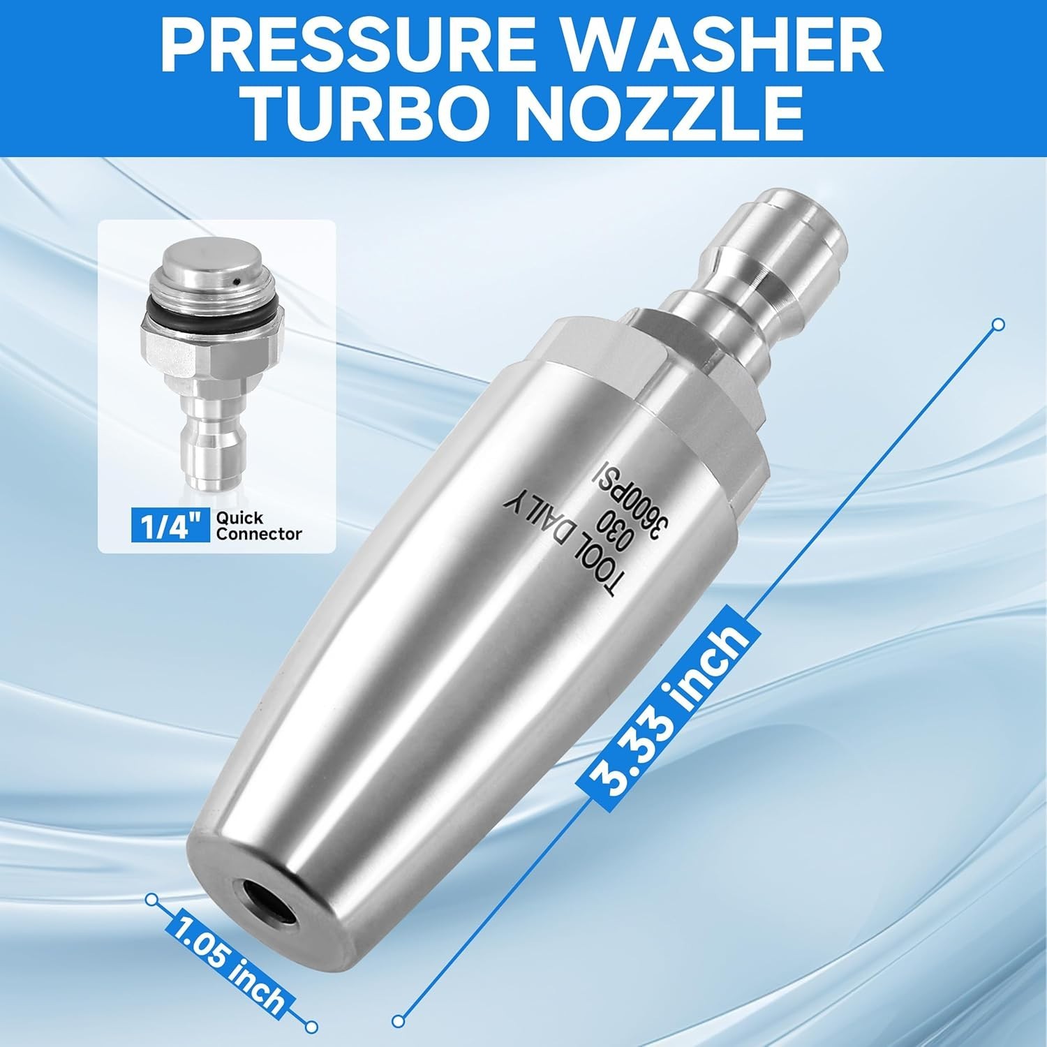 Durable Turbo Nozzle for Pressure Washers – 360° Rotating, 3.0 GPM, 1/4″ Connect