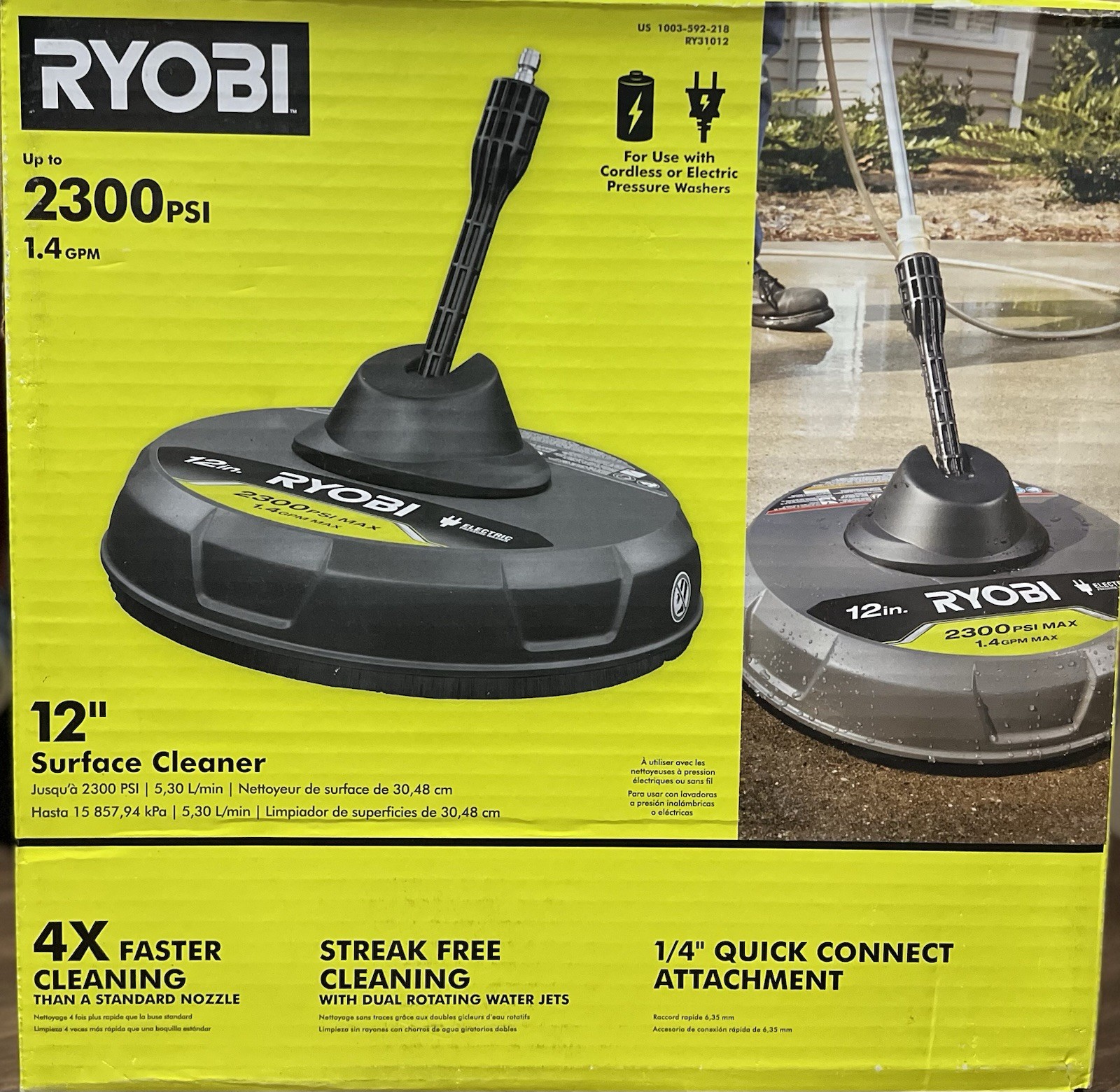 RYOBI 12 in. 2,300 PSI Electric Pressure Washers Surface Cleaner