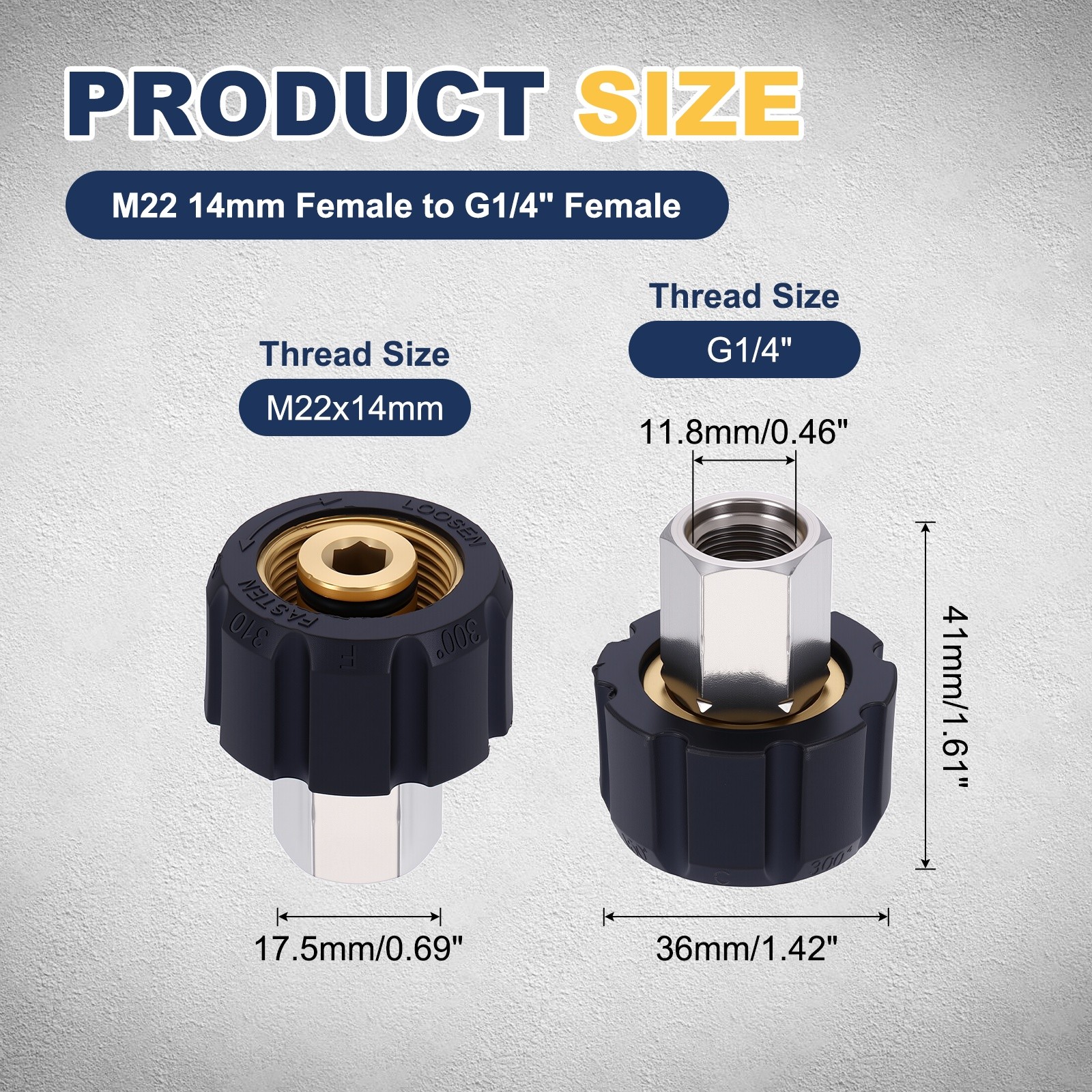 Pressure Washer Adapter M22 14mm Female to G1/4″ Female Fittings