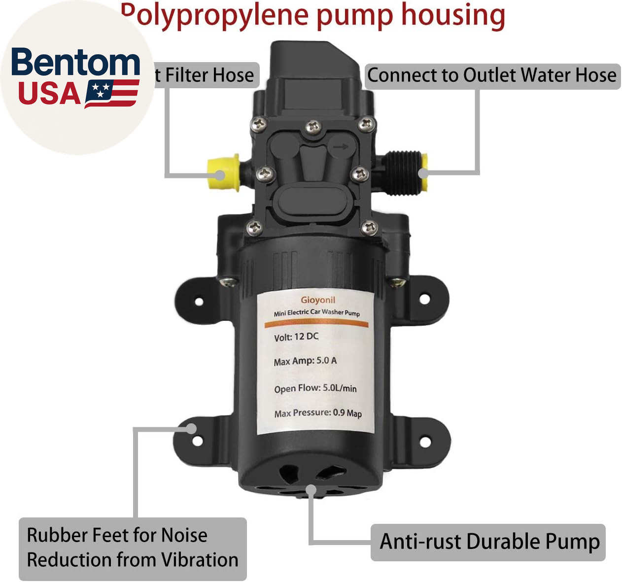 Electric Pressure Washer Pump, 12V 100W Portable High Pressure Power Intelligent