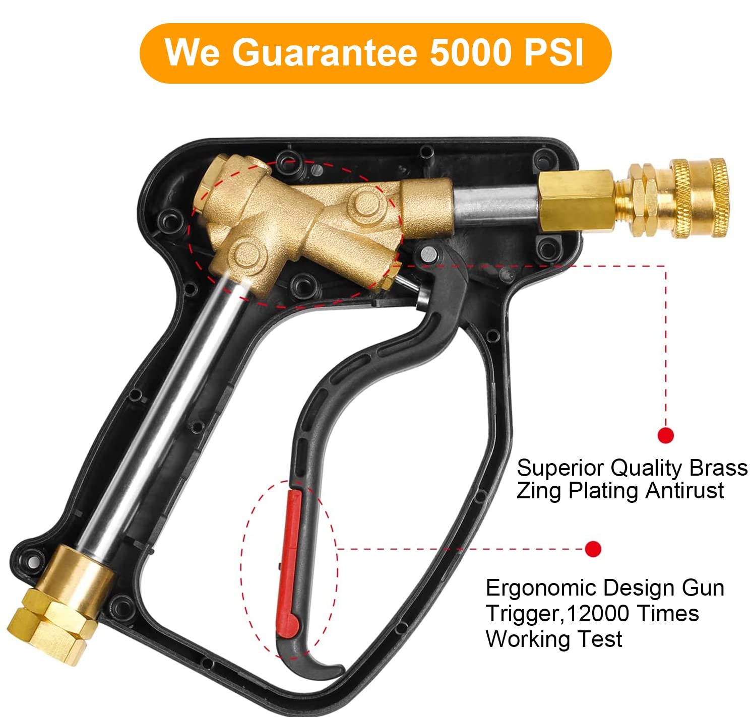 High Pressure Washer Short Gun, 5000 PSI 10.5 GPM Industrial Pressure Power W…