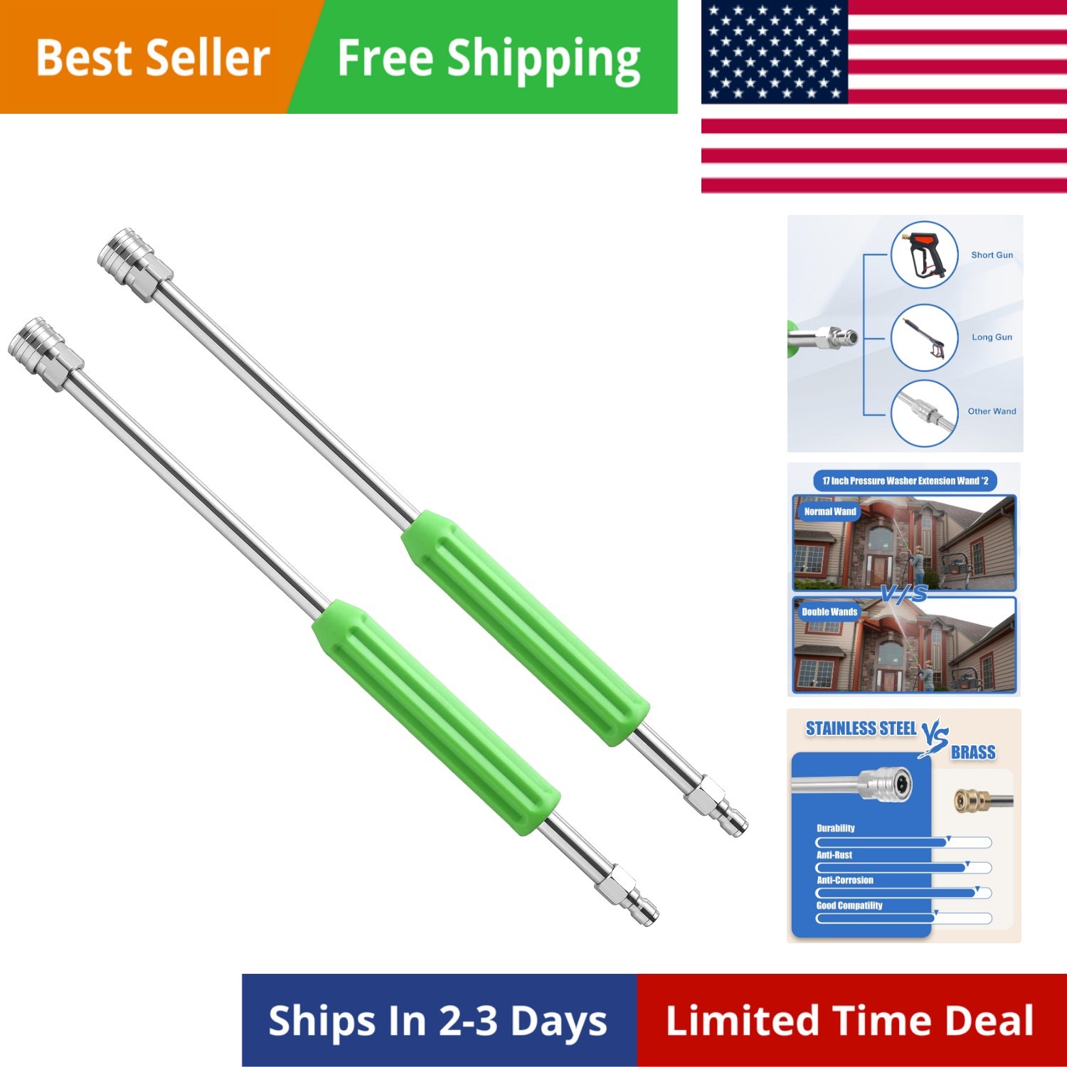 Pressure Washer Extension Wand, 17 Inch Stainless Steel Power Washer Lance wi…