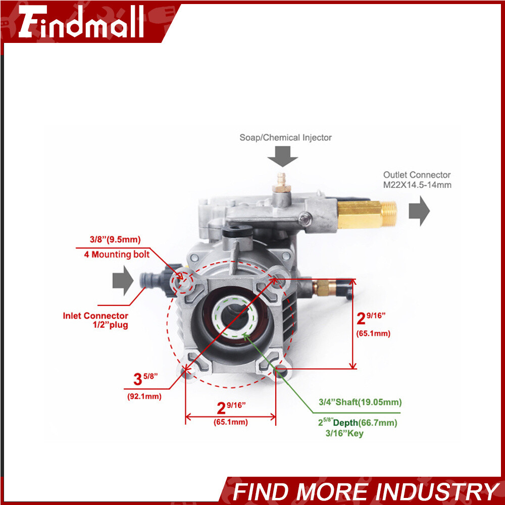 Pressure Washer Pump Horizontal 3/4″Shaft – MAX 3000 PSI 2.5 GPM Oil Sealed