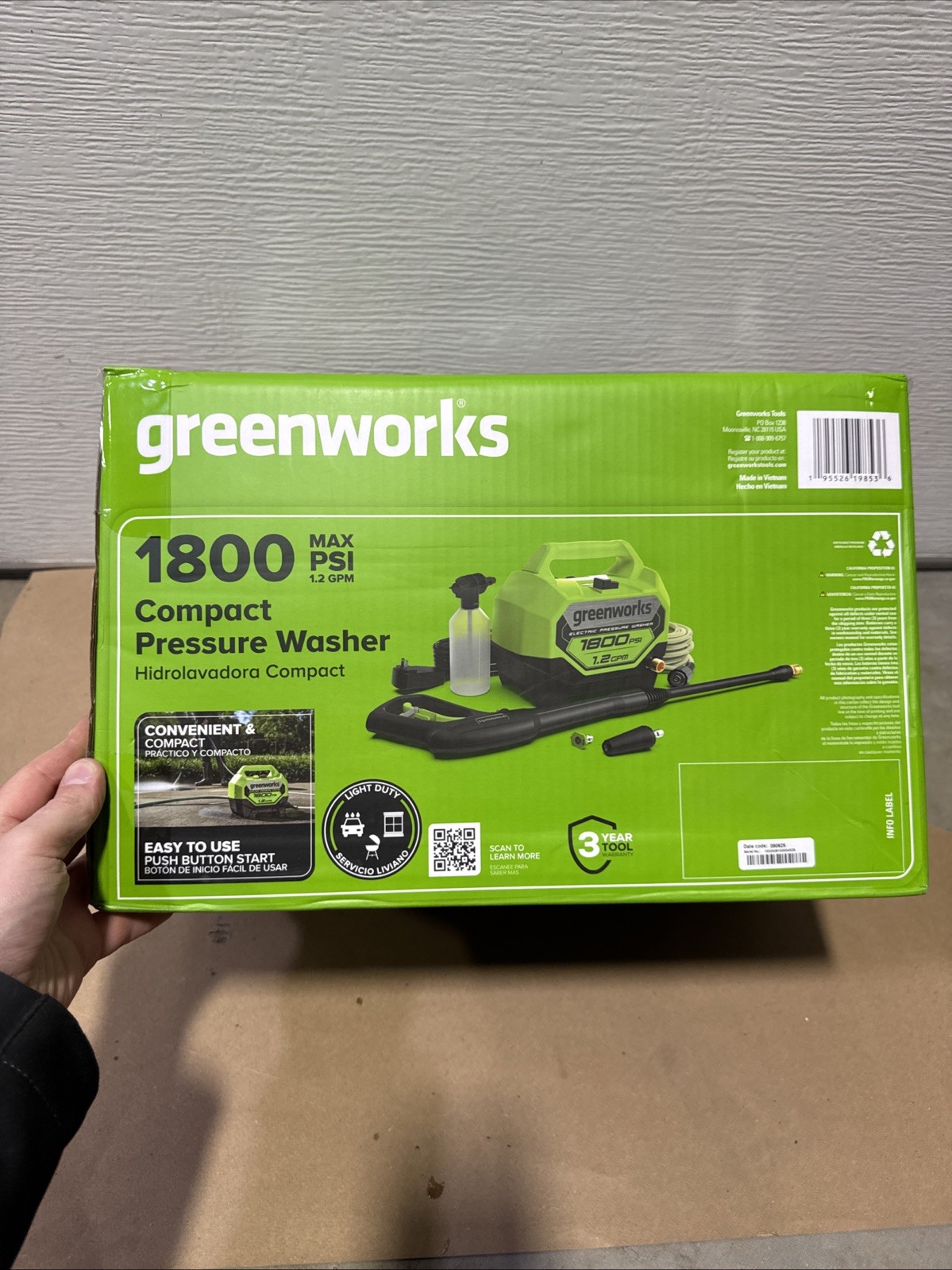 Greenworks 1800 PSI 1.2 GPM Compact Electric Pressure Washer GPW1800