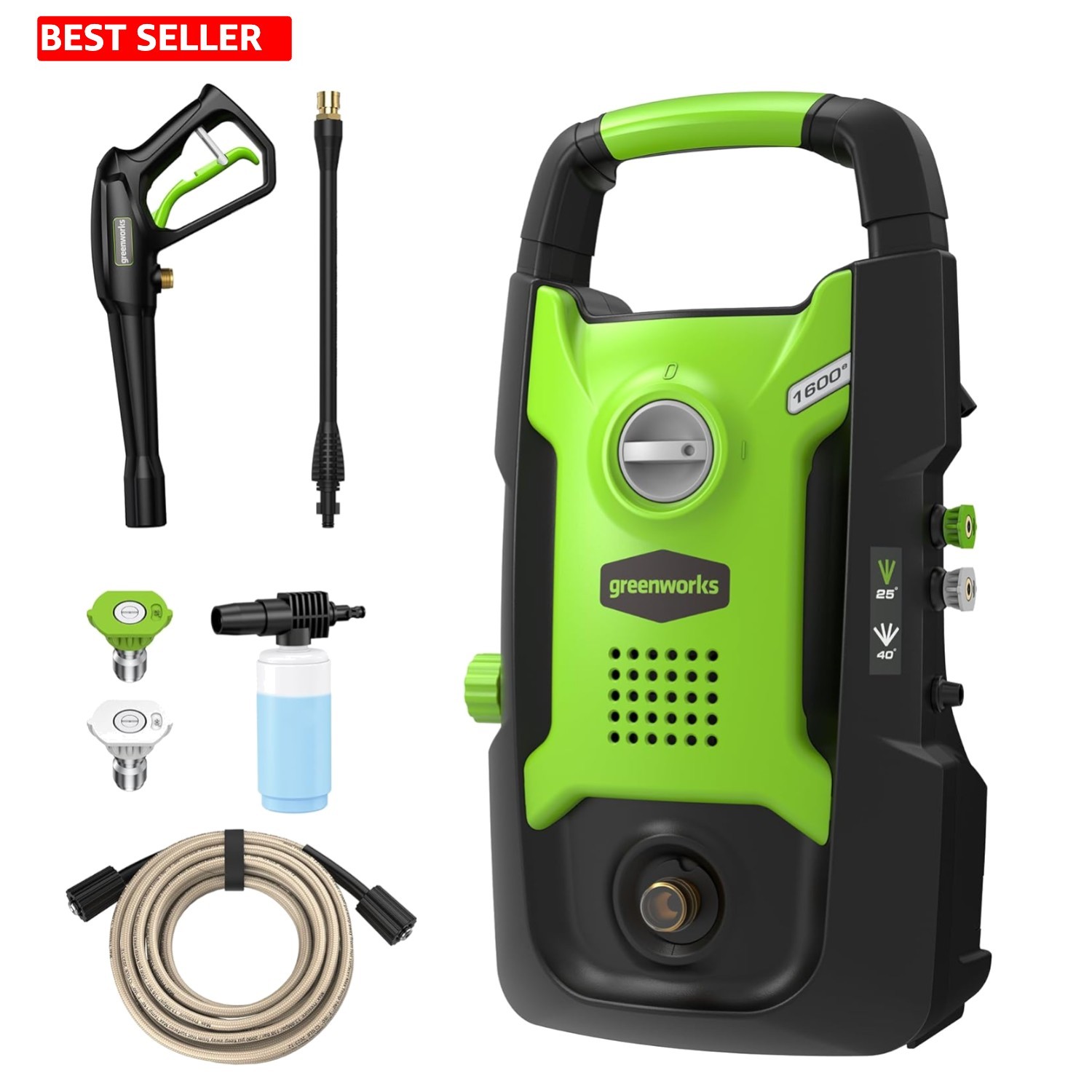 Powerful Certified Pressure Washer 1600 PSI with Quick Connect Nozzles
